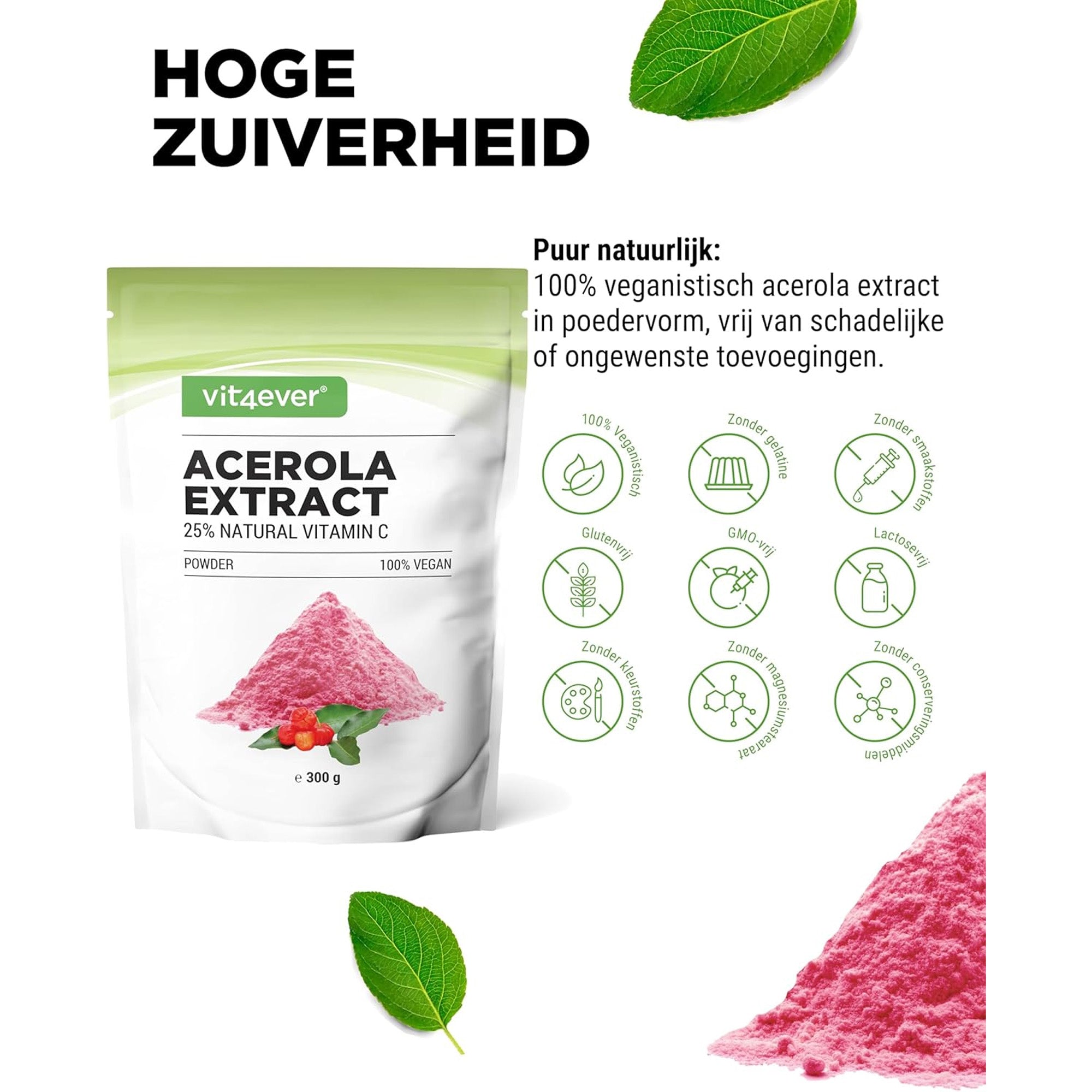 puur acerola poeder voor smoothies en dranken, zonder toevoegingen