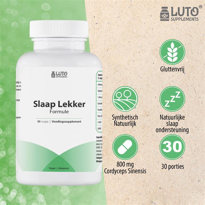 Slaap Lekker Formule | Ashwagandha, Valeriaan & L-theanine | 30 vegan capsules | LUTO Supplements