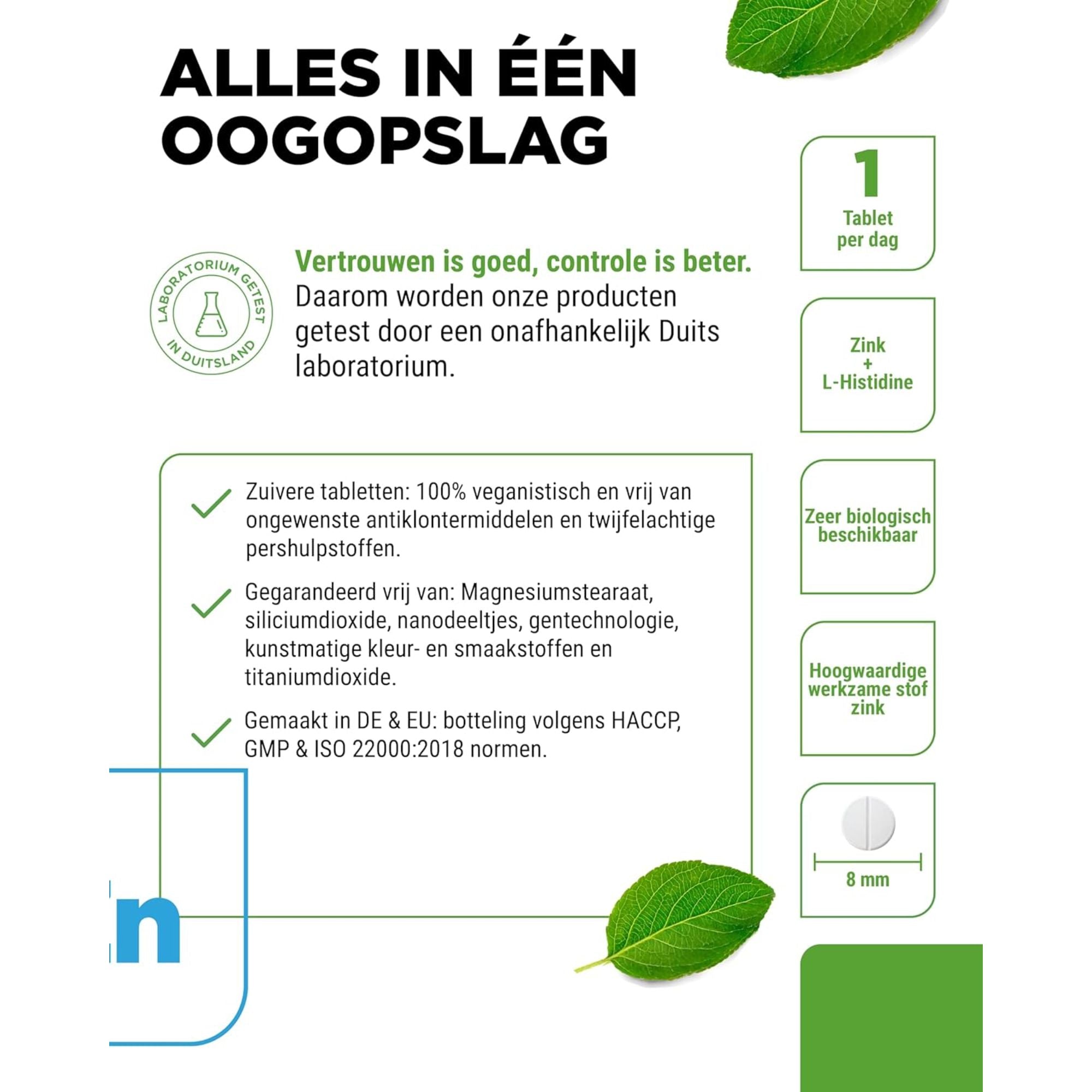 Zink Bisglycinaat + L-Histidine 25mg | 400 tabletten | Vit4ever