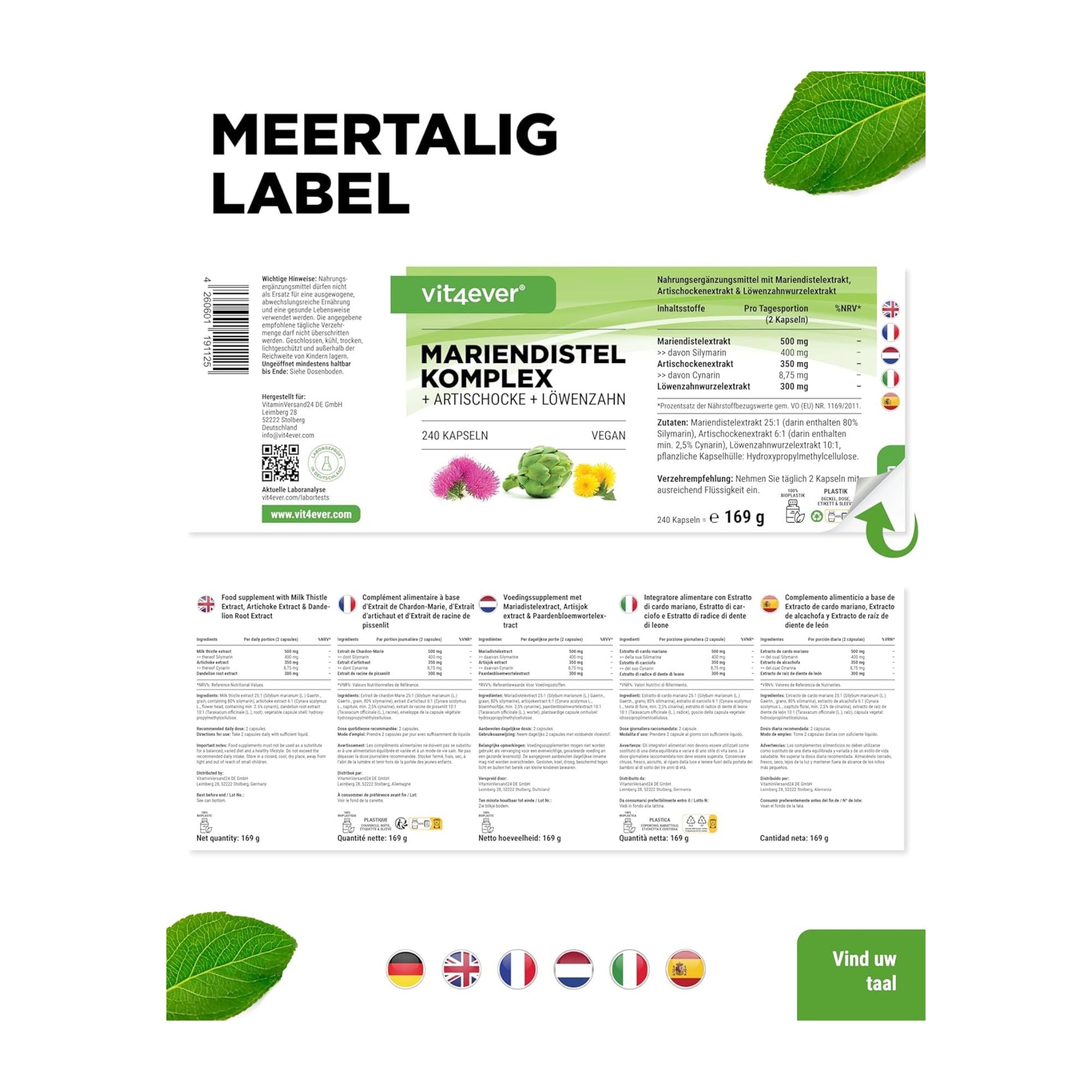 Mariadistel artisjok paardenbloem complex | 500mg | Vit4ever