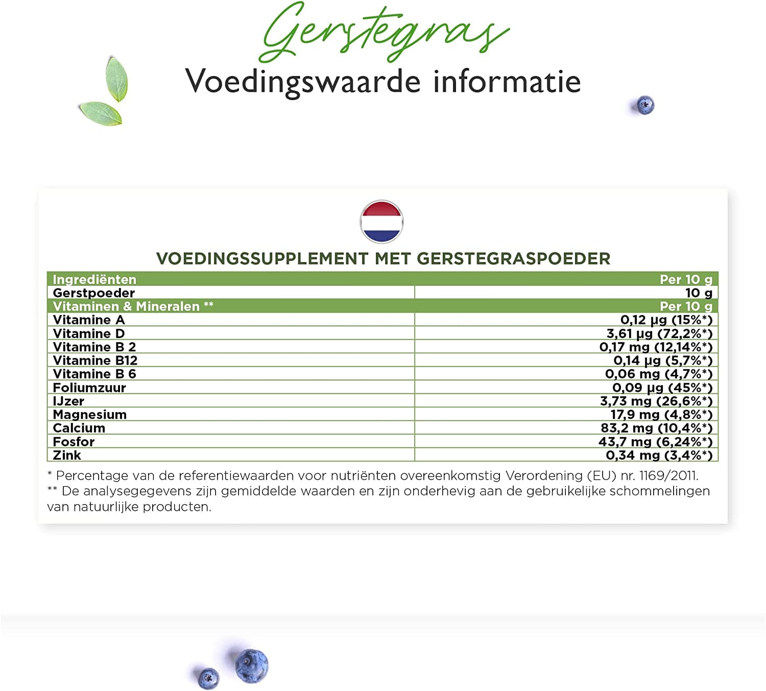 Vit4ever Gerstegras - 1100 g (1,1 kg) - Jong gerstegraspoeder - Herkomst Nederland - Rijk aan mineralen & vitaminen