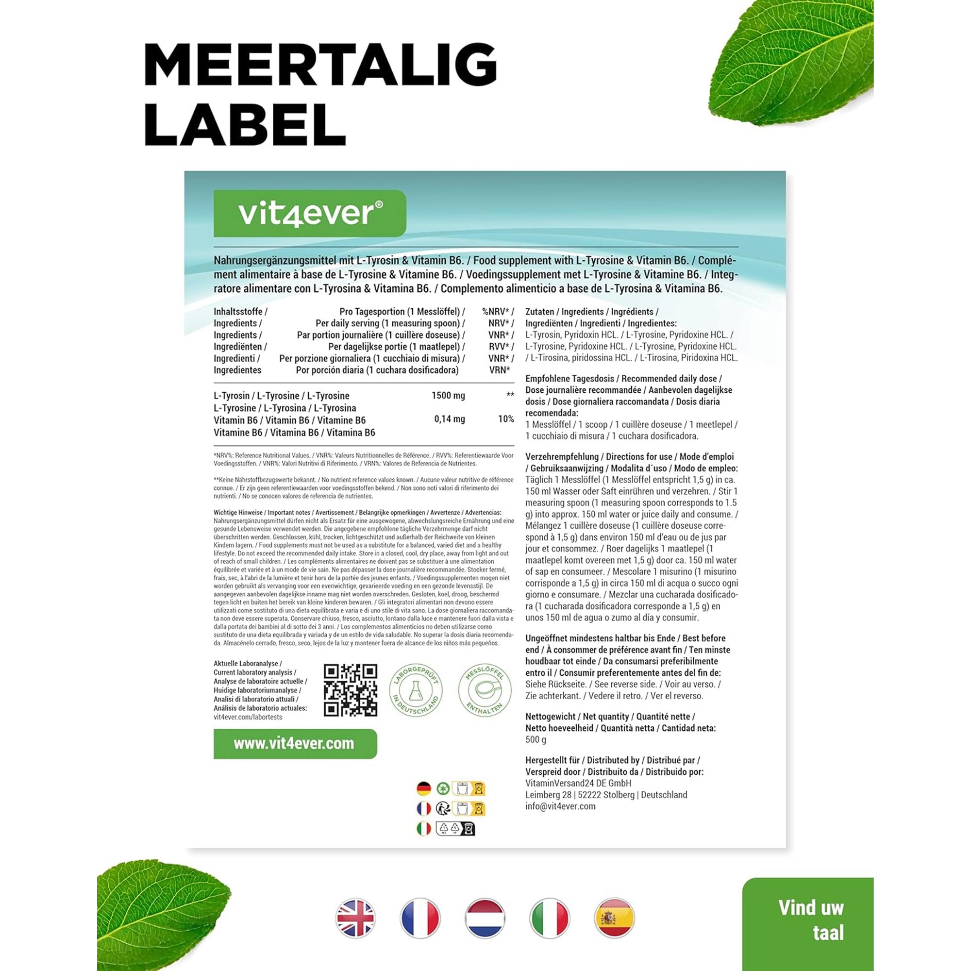 L-Tyrosine Pure (L-Tyrosine Powder) 500g | Vit4ever