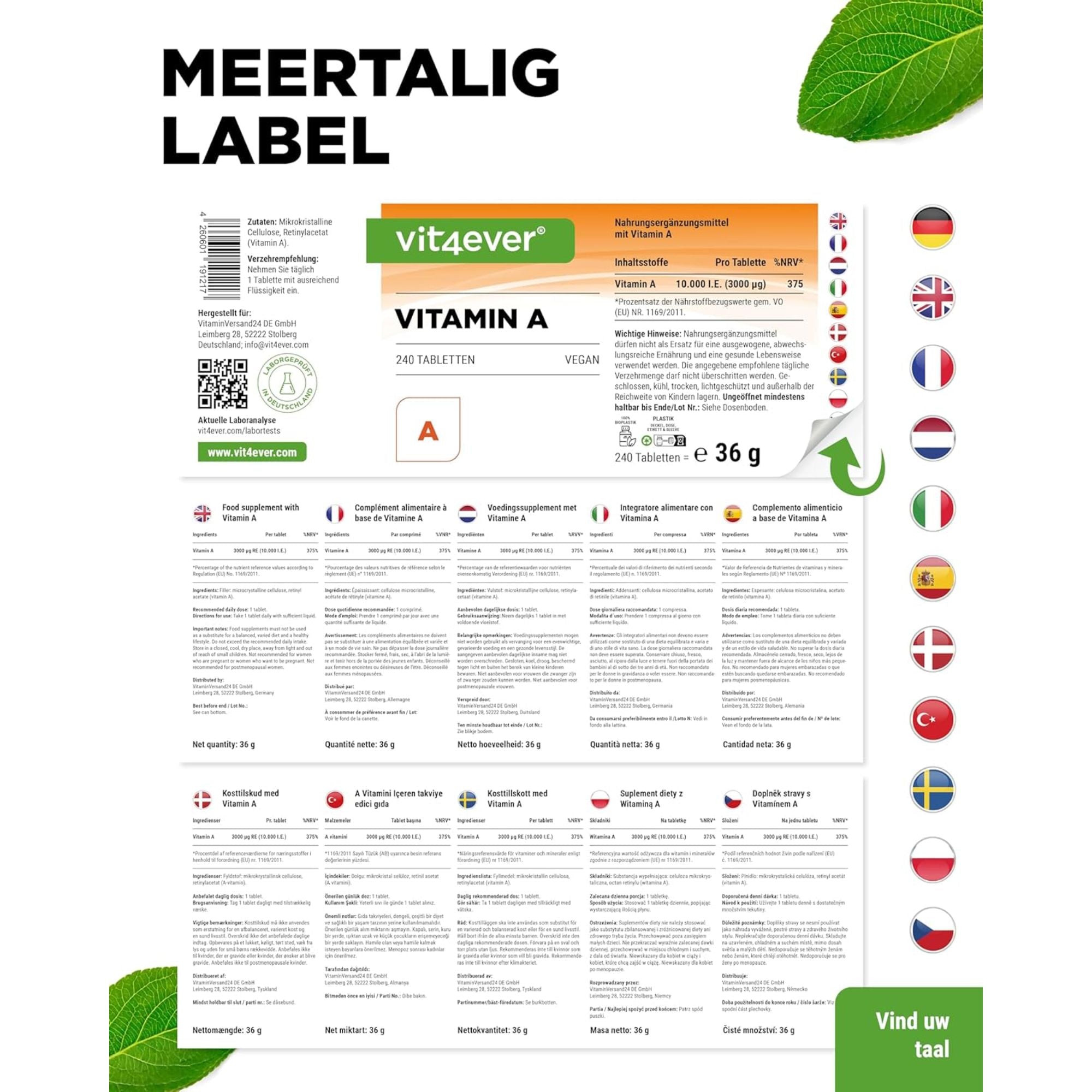 Vitamine A - Retinylacetaat - 10.000 IE