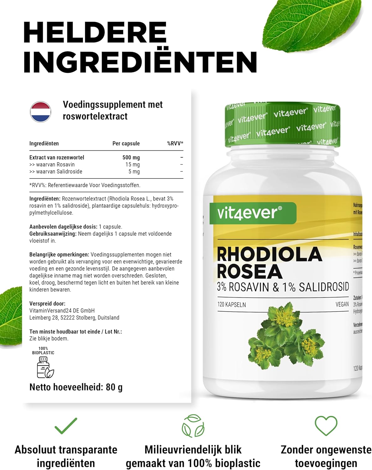 Rhodiola Rosea Extract 500mg | 120 Capsules | Vit4ever