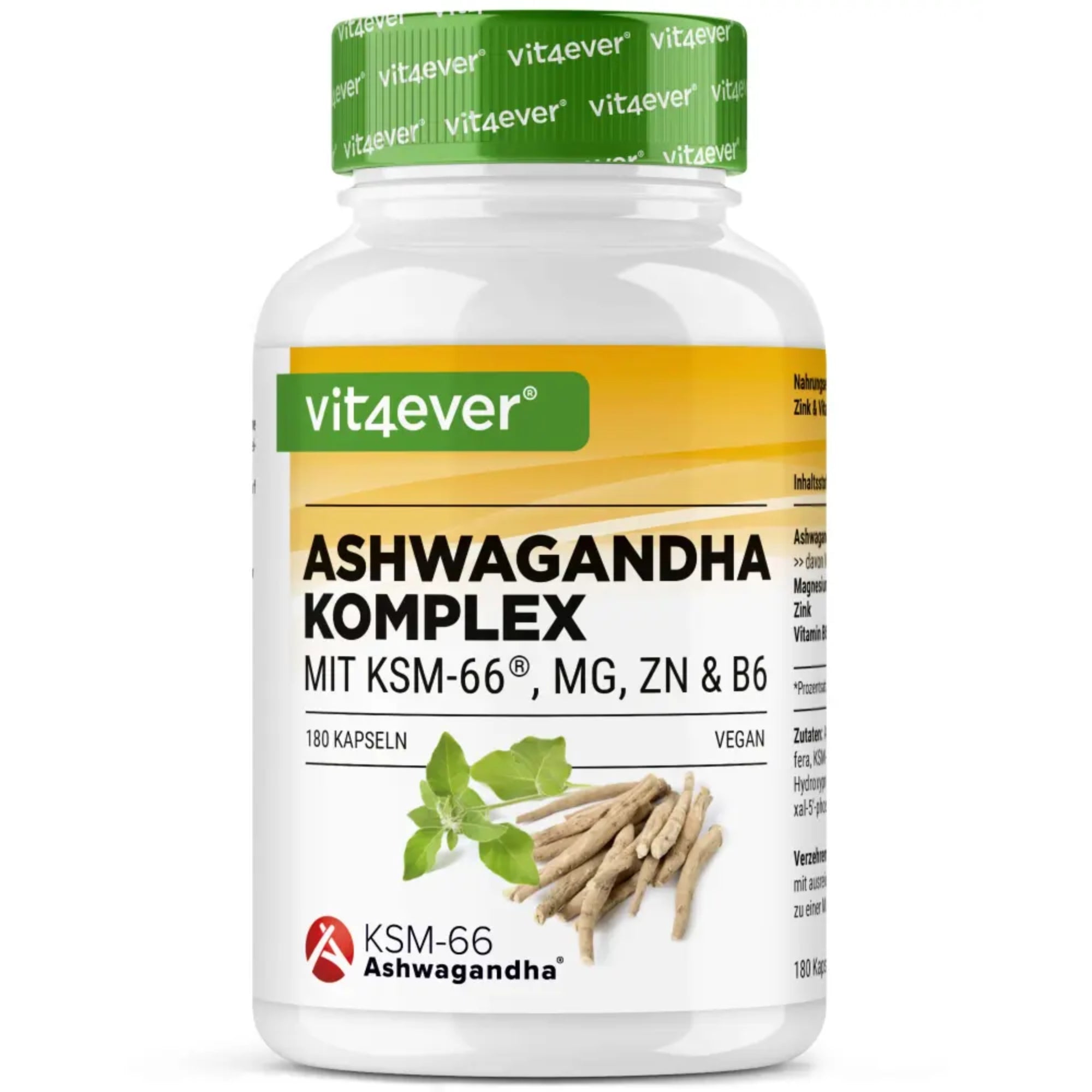 Ashwagandha KSM-66 Complex (met magnesium, zink & B6) | 180 capsules | Vit4ever
