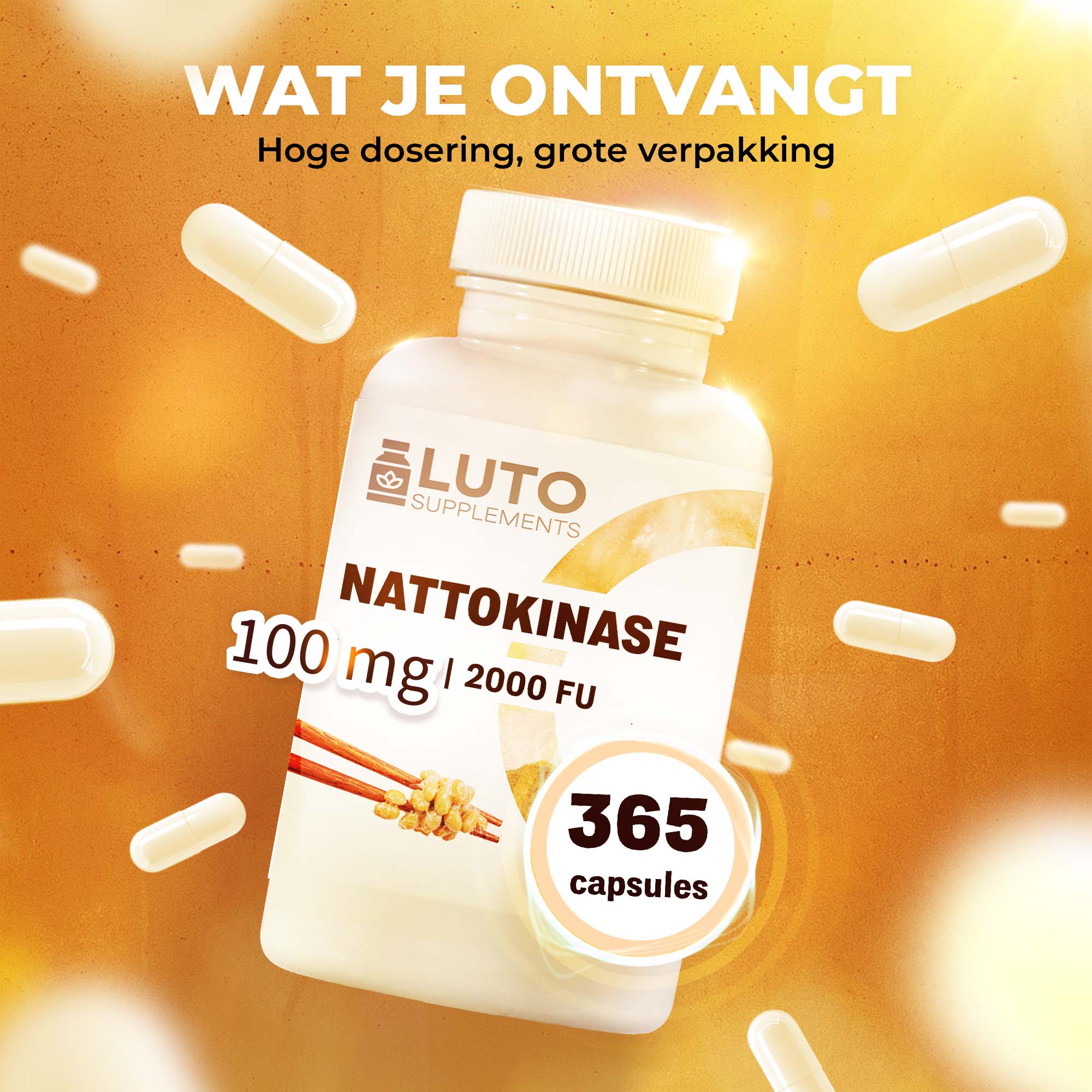 Nattokinase 100 mg 20.000 FU/g | 365 Capsules | LUTO Supplements