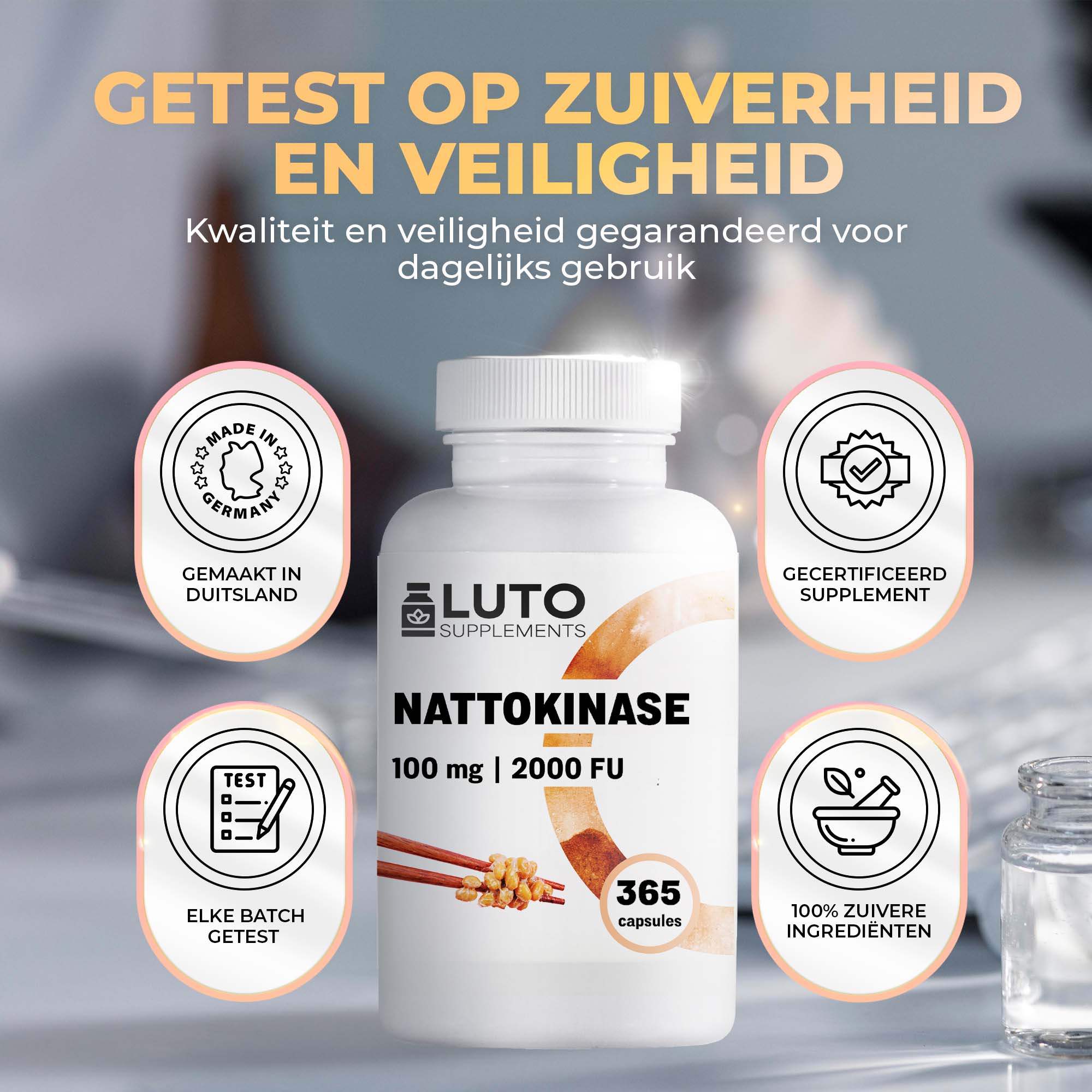 Nattokinase 100 mg 20.000 FU/g | 365 Capsules | LUTO Supplements