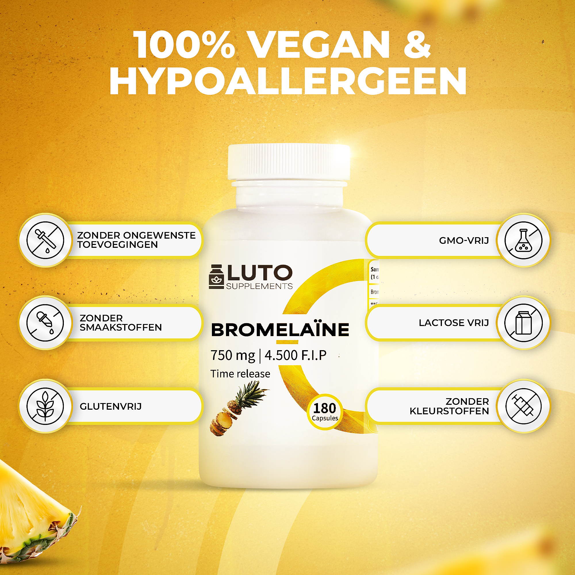 Bromelaïne 750 mg (4500 F.I.P) | 180 time Capsules | LUTO Supplements