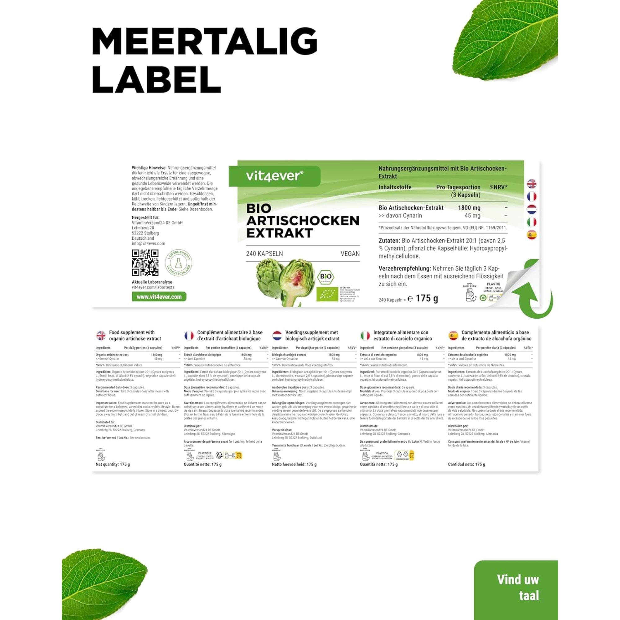 Artisjokextract | 240 capsules | Vit4ever