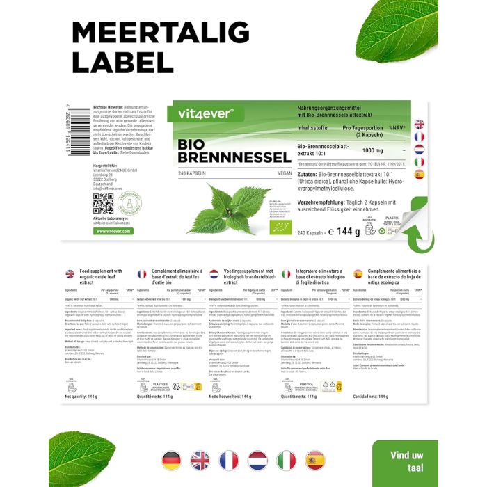 Biologisch Brandnetelextract | 240 Tabletten | Vit4ever