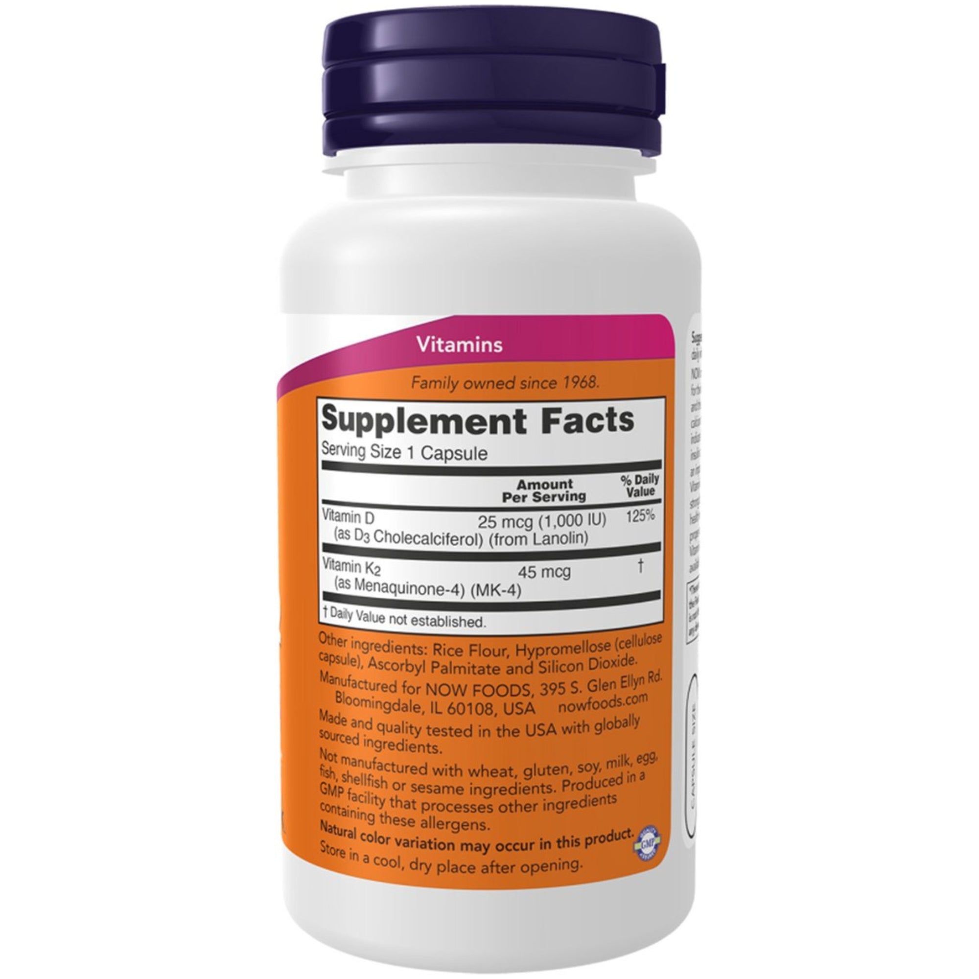 Vitamine D3 & K2 | 1000IU / 45 MCG | 120 Vegetarische Capsules | Now Foods