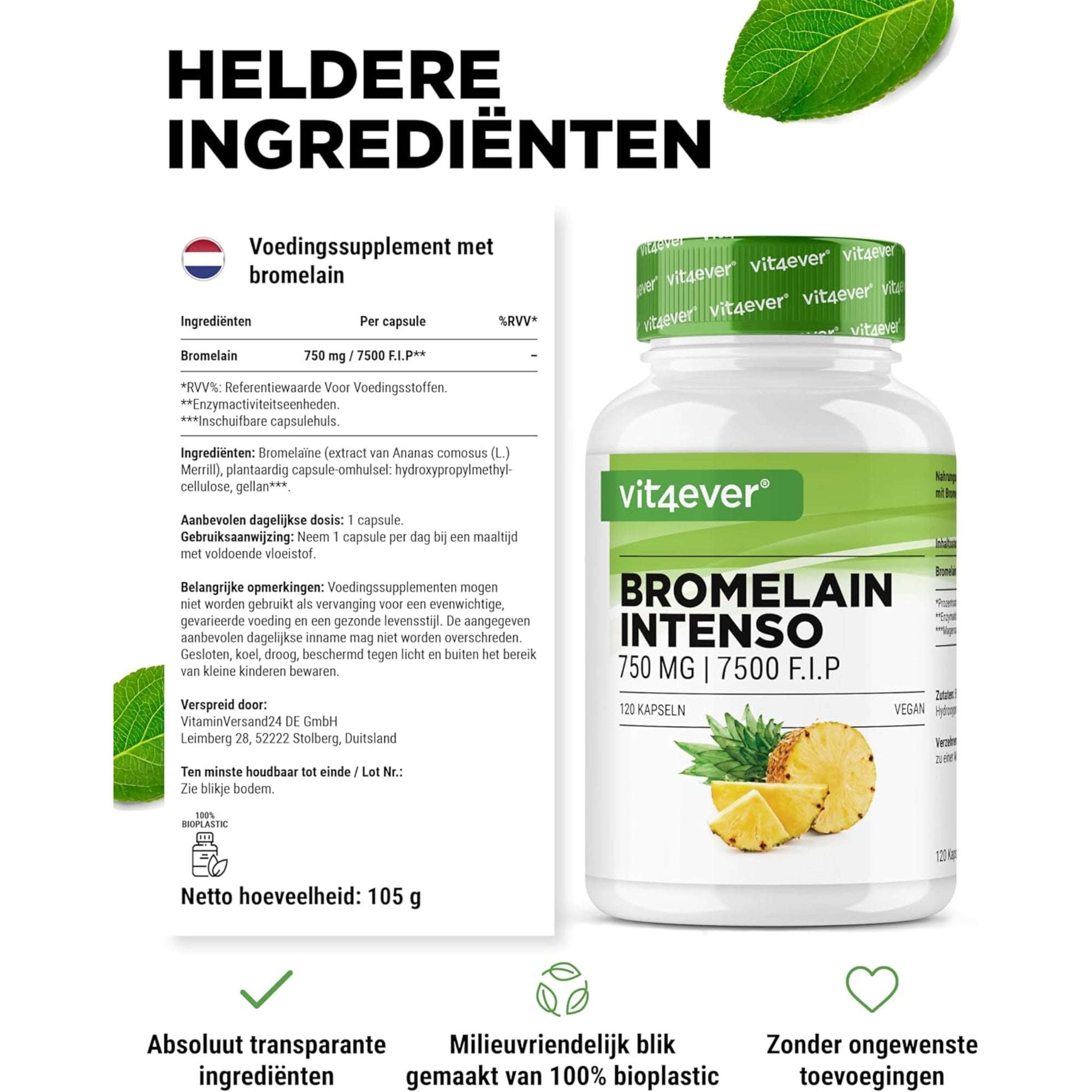 Bromelaïne 7.500 FIP | 120 capsules | Vit4ever