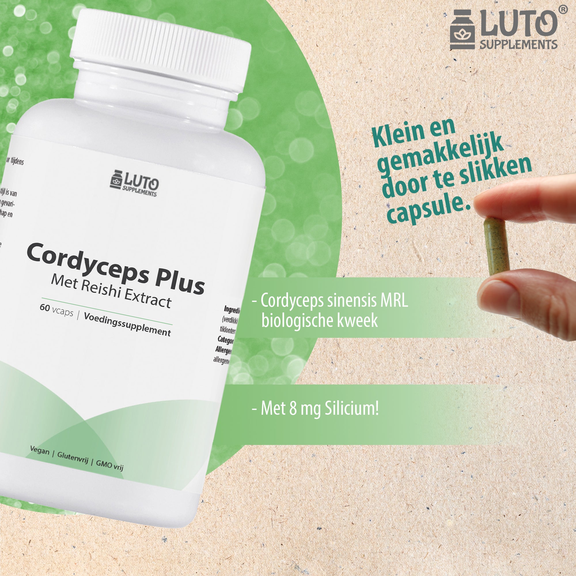 Cordyceps Sinensis Plus | Met Reishi & Silicium Extract | Paddenstoelen extract | 60 Vegetarische capsules | LUTO Supplements