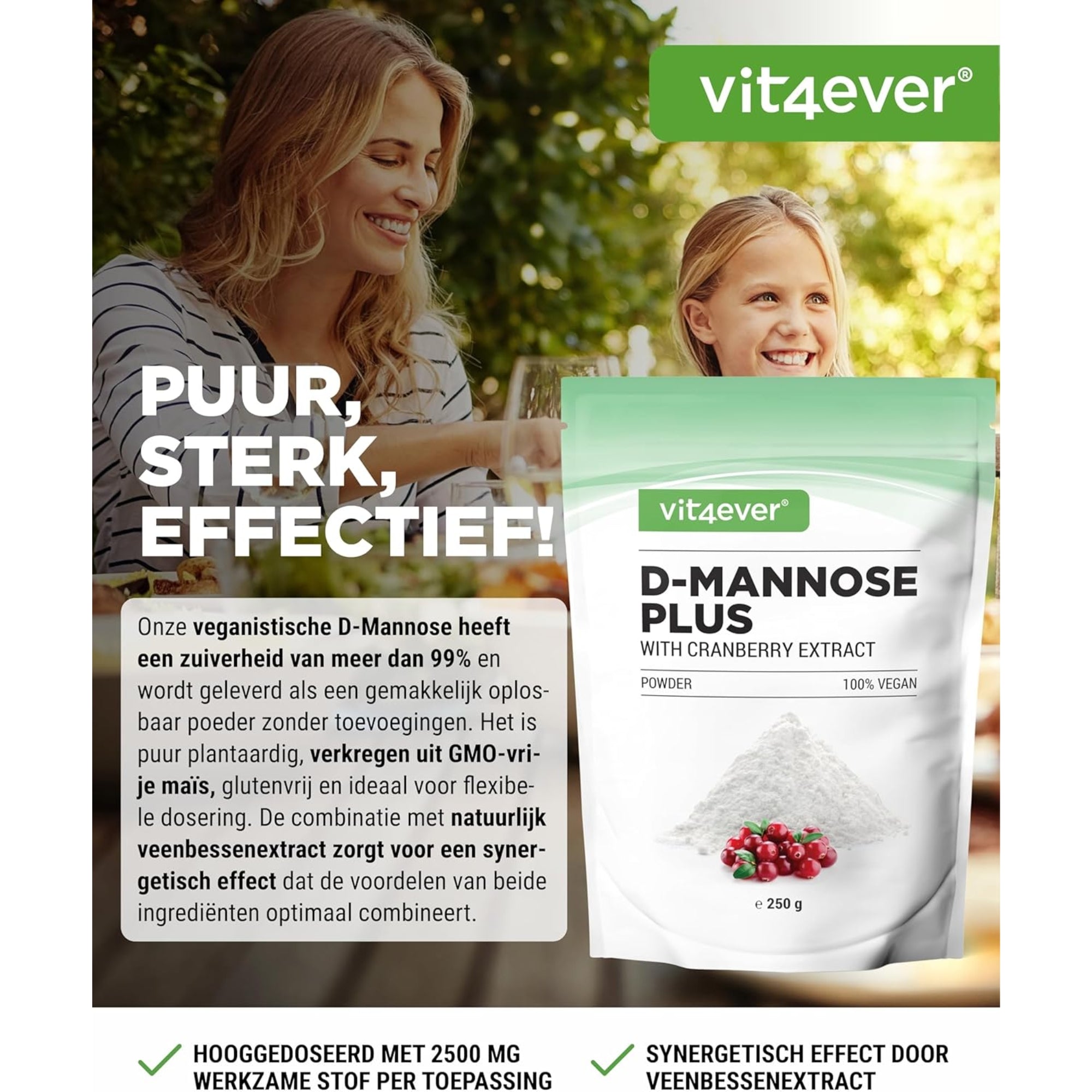 D-Mannose + Cranberry Poeder | 250 g | Vit4ever