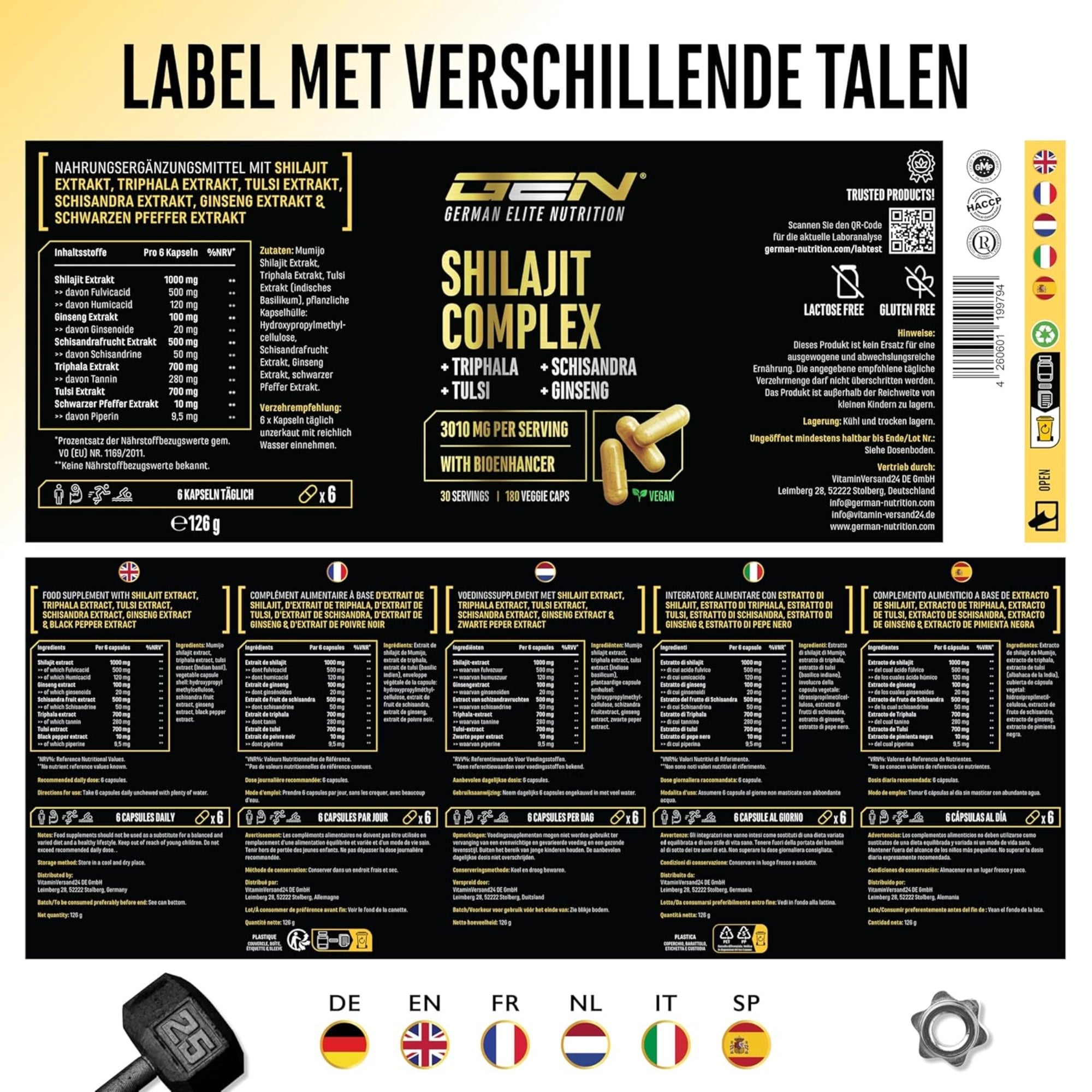 Shilajit Complex (Shilajit, Triphala, Tulsi, Ginseng, Schisandra & Piperine) | 180 capsules | German Elite Nutrition