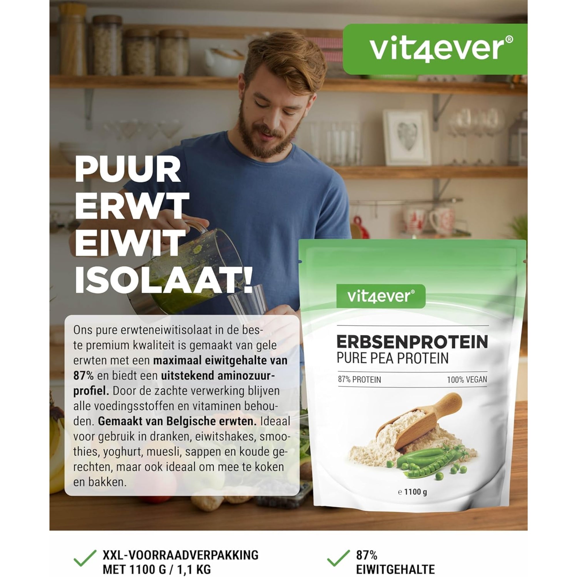 Erwten Eiwitpoeder | 1,1kg | Vit4ever