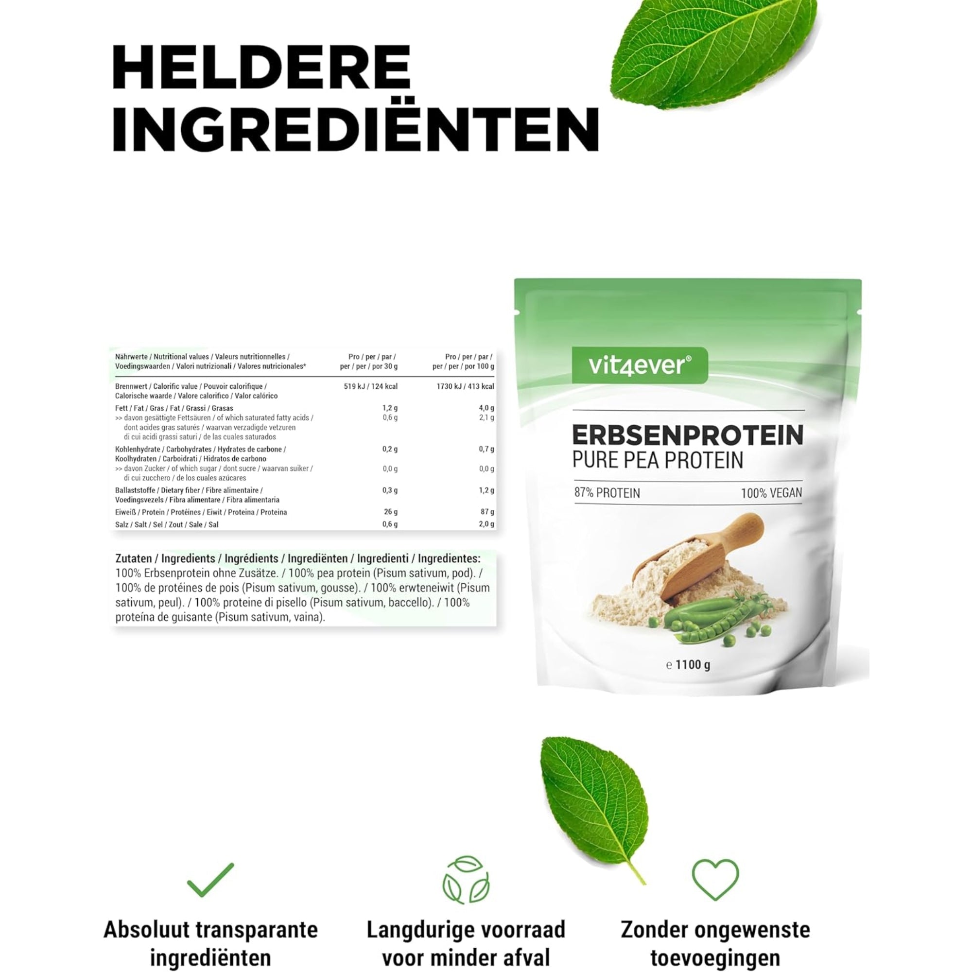Erwten Eiwitpoeder | 1,1kg | Vit4ever