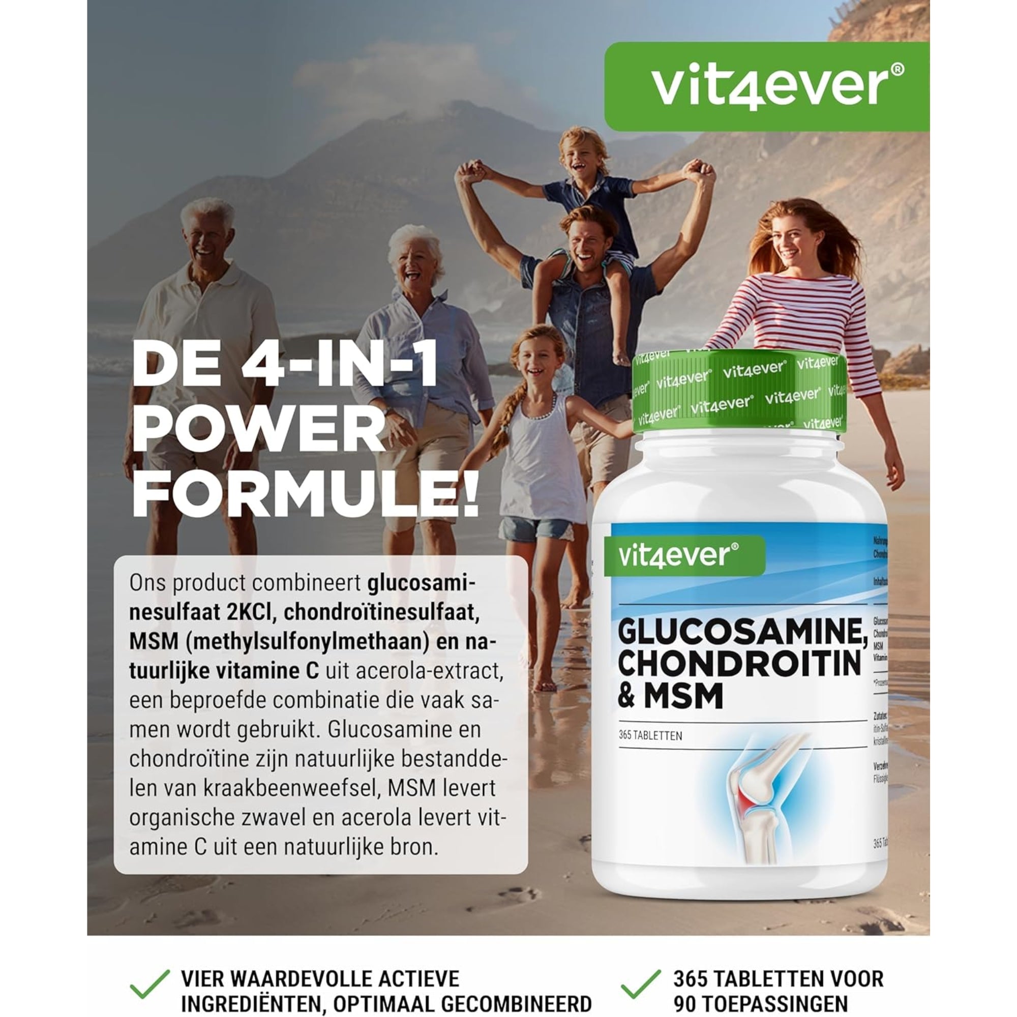 Glucosamine Chondroïtine & MSM | 365 Tabletten | Vit4ever