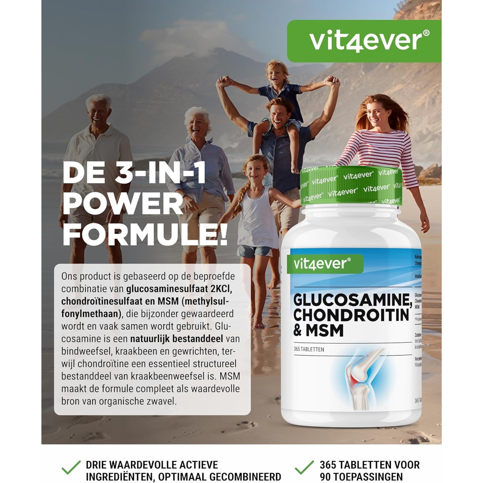 Glucosamine Chondroïtine & MSM | 365 Tabletten | Vit4ever