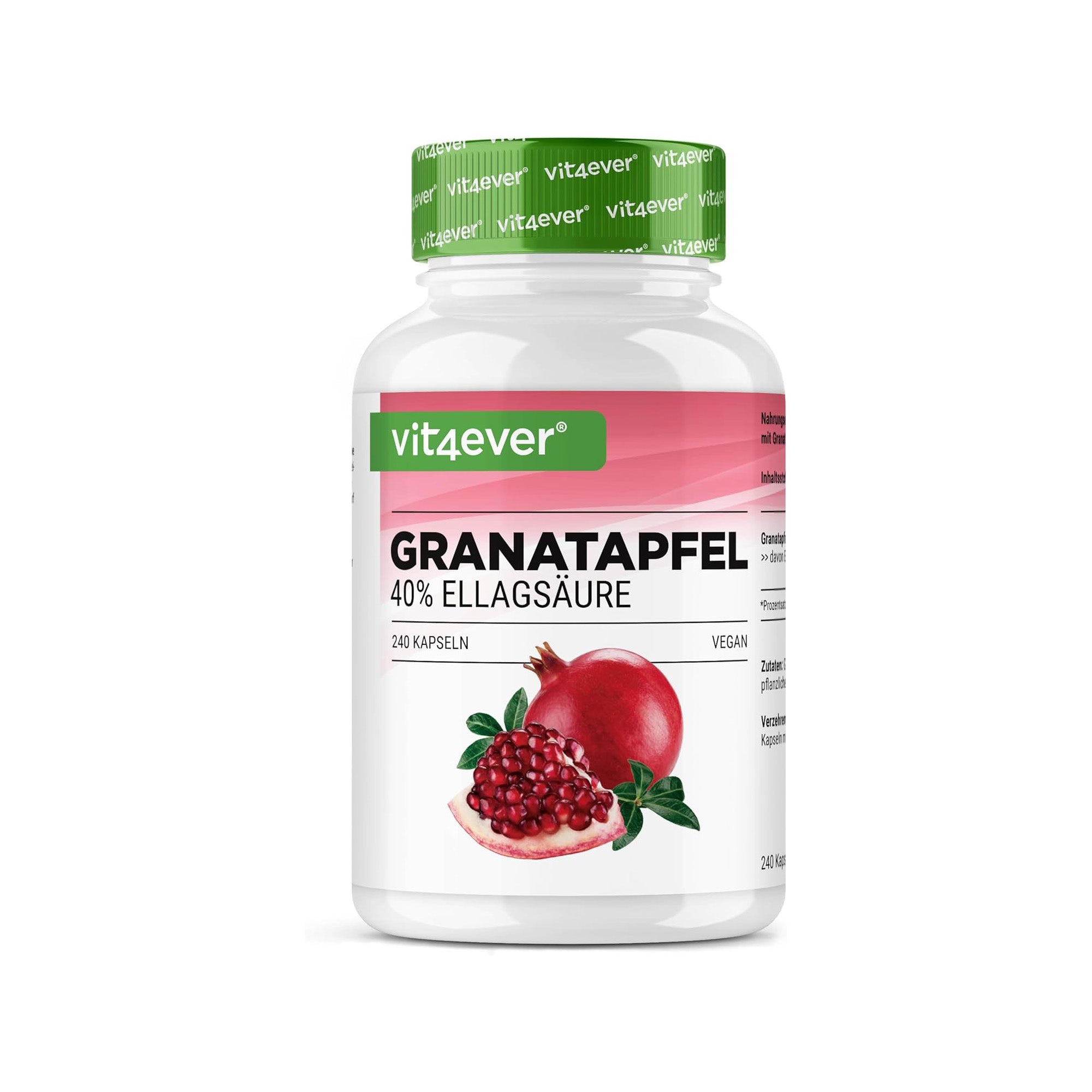 Vit4ever Granaatappelextract supplement fles - 240 capsules, 40% ellaginezuur