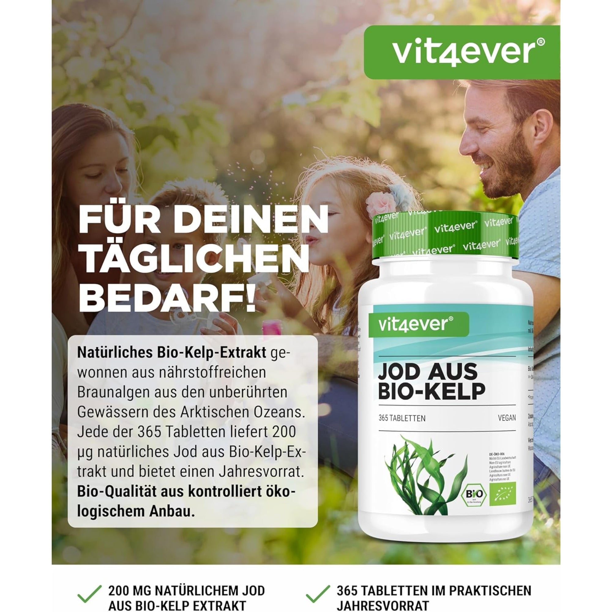 Biologische Kelp | Jodium | 200µg | 365 Tabletten | Vit4ever