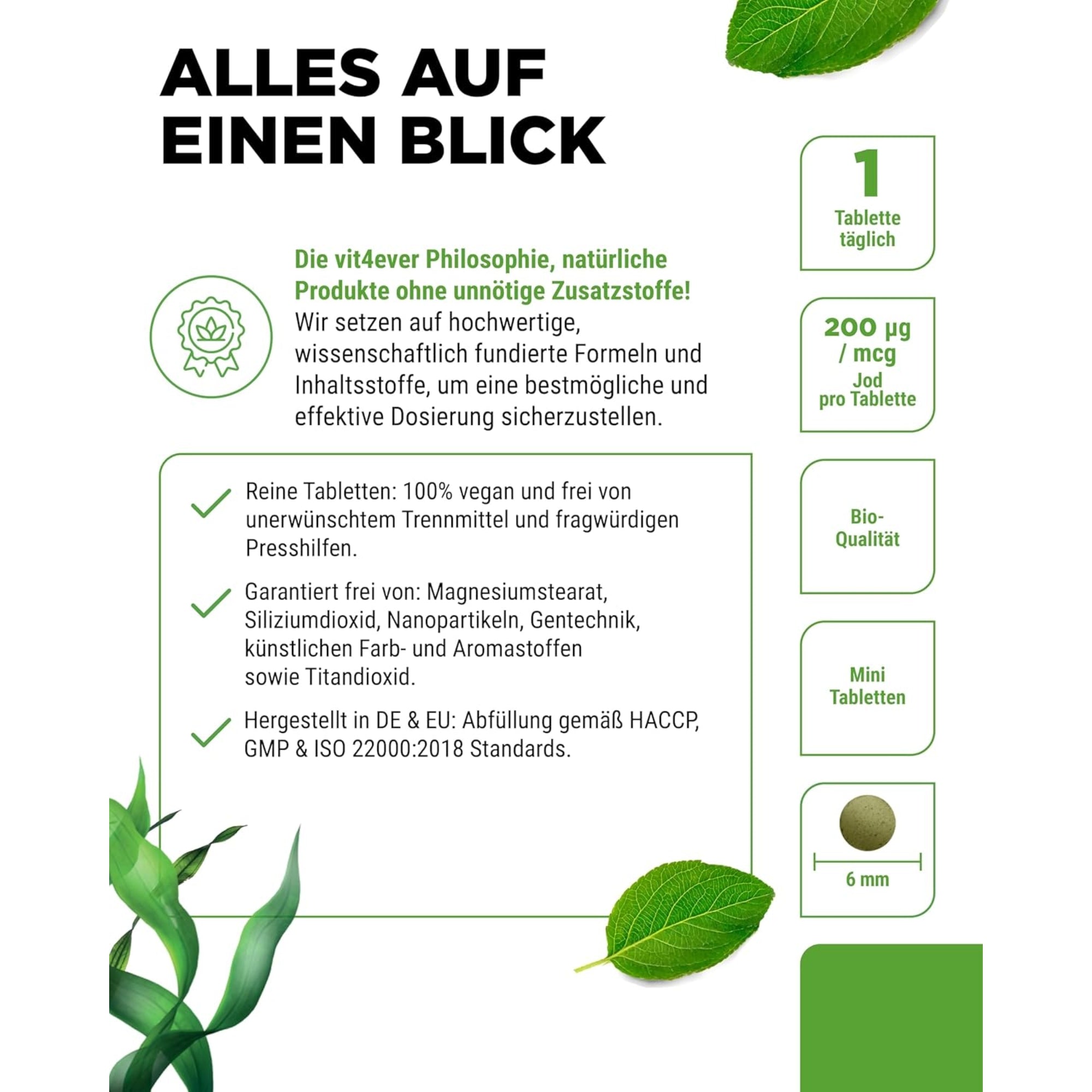 Biologische Kelp | Jodium | 200µg | 365 Tabletten | Vit4ever