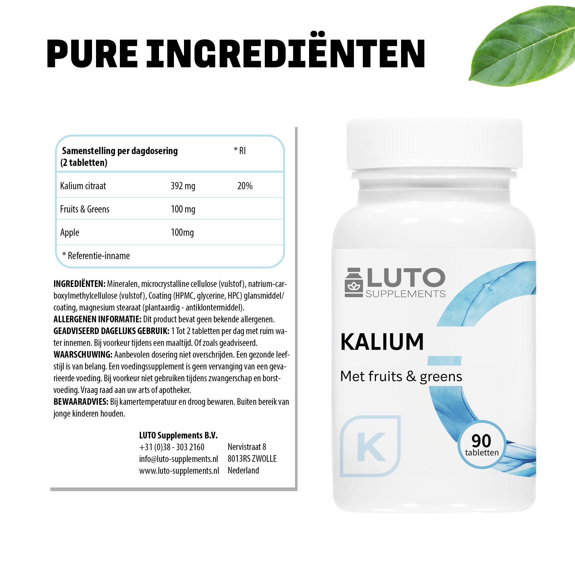 Kalium (Potassium) met Fruits & Greens | 90 tabletten | LUTO Supplements