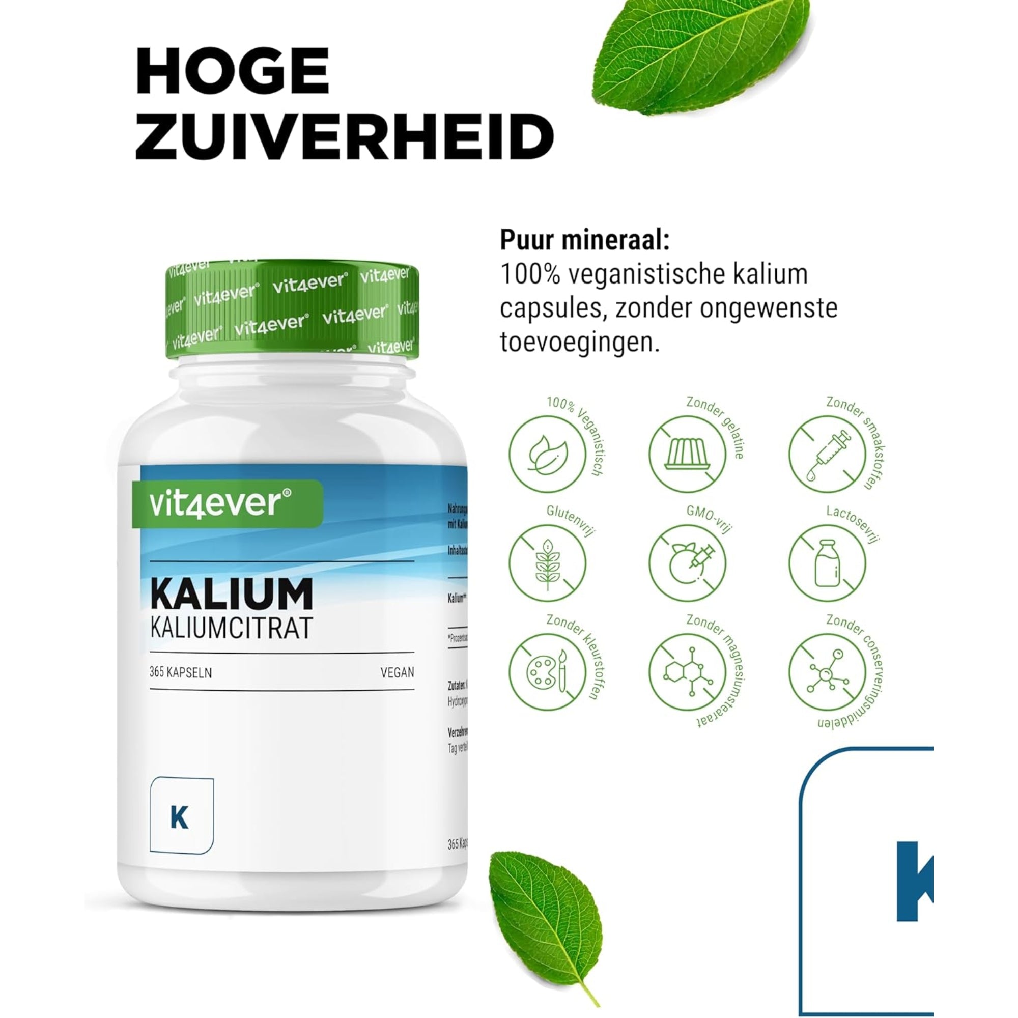 Kaliumcitraat (Potassium Citrate 600mg) | 365 capsules | Vit4ever