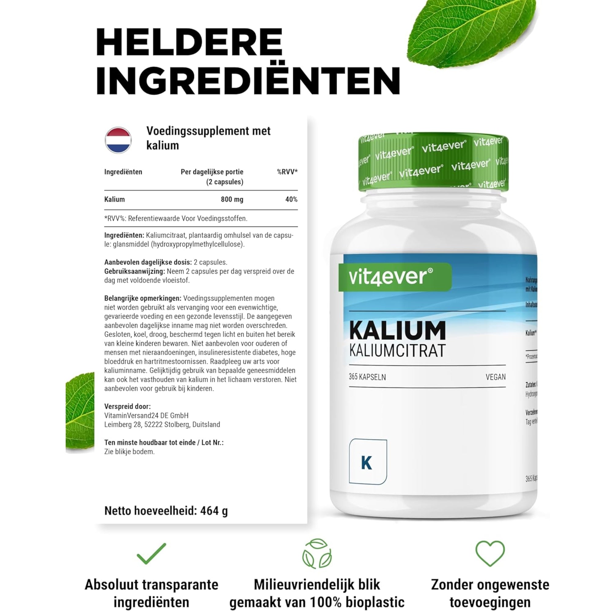 Kaliumcitraat (Potassium Citrate 600mg) | 365 capsules | Vit4ever