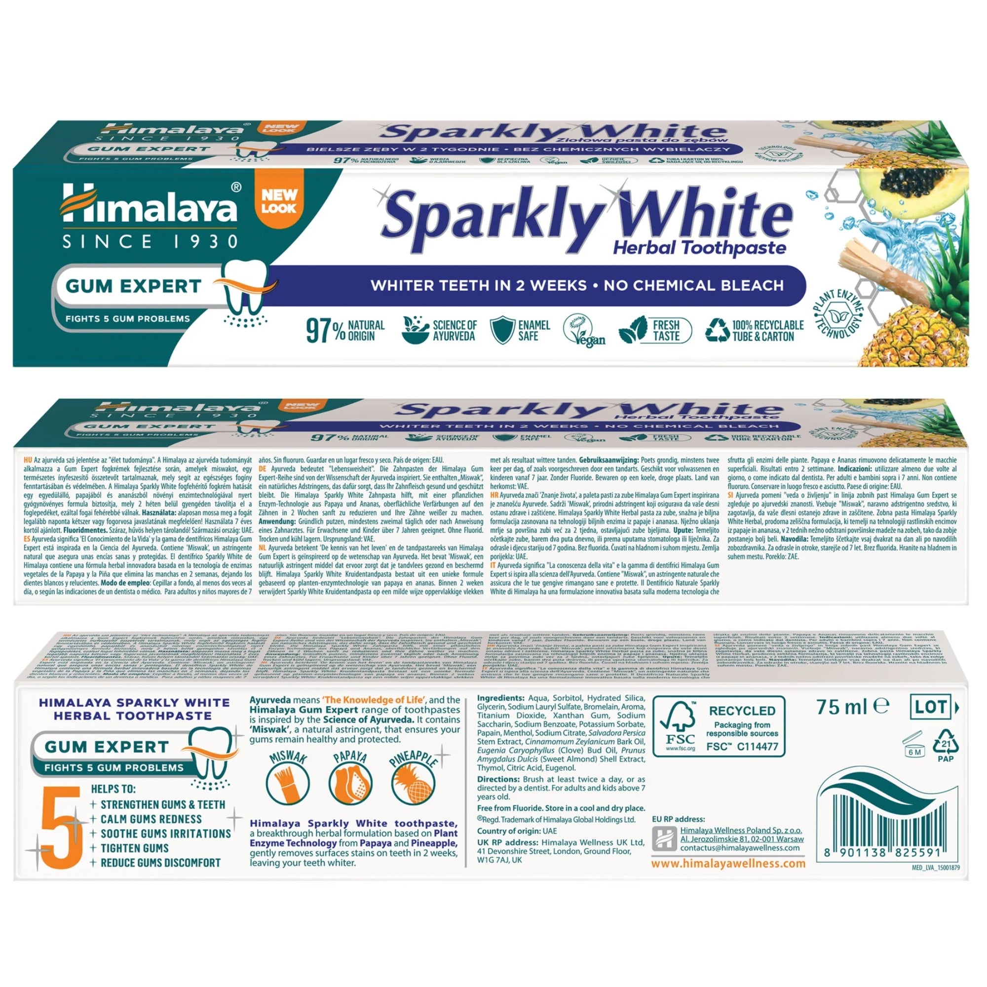 Sparkly White Herbal kruidentandpasta | 75ml | Himalaya