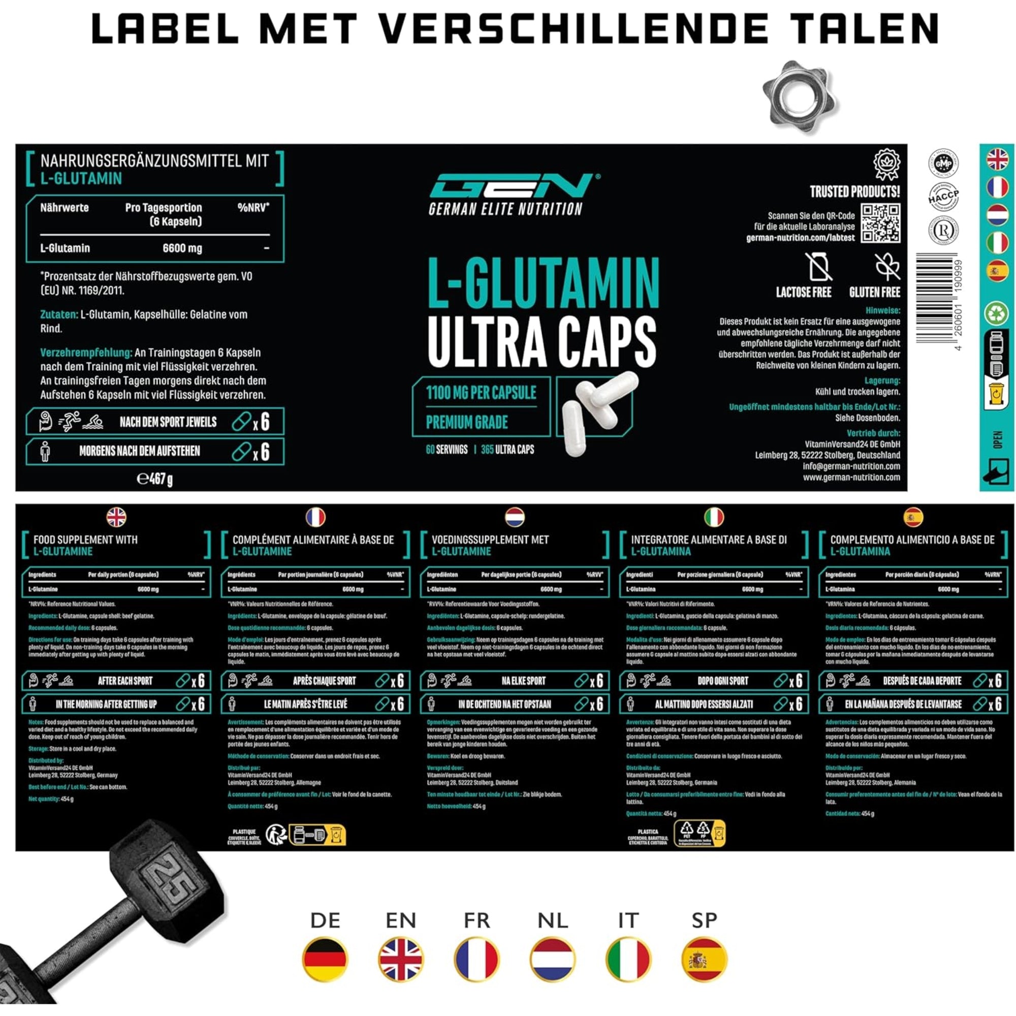 L-glutamine ultra caps meertalig label GEN