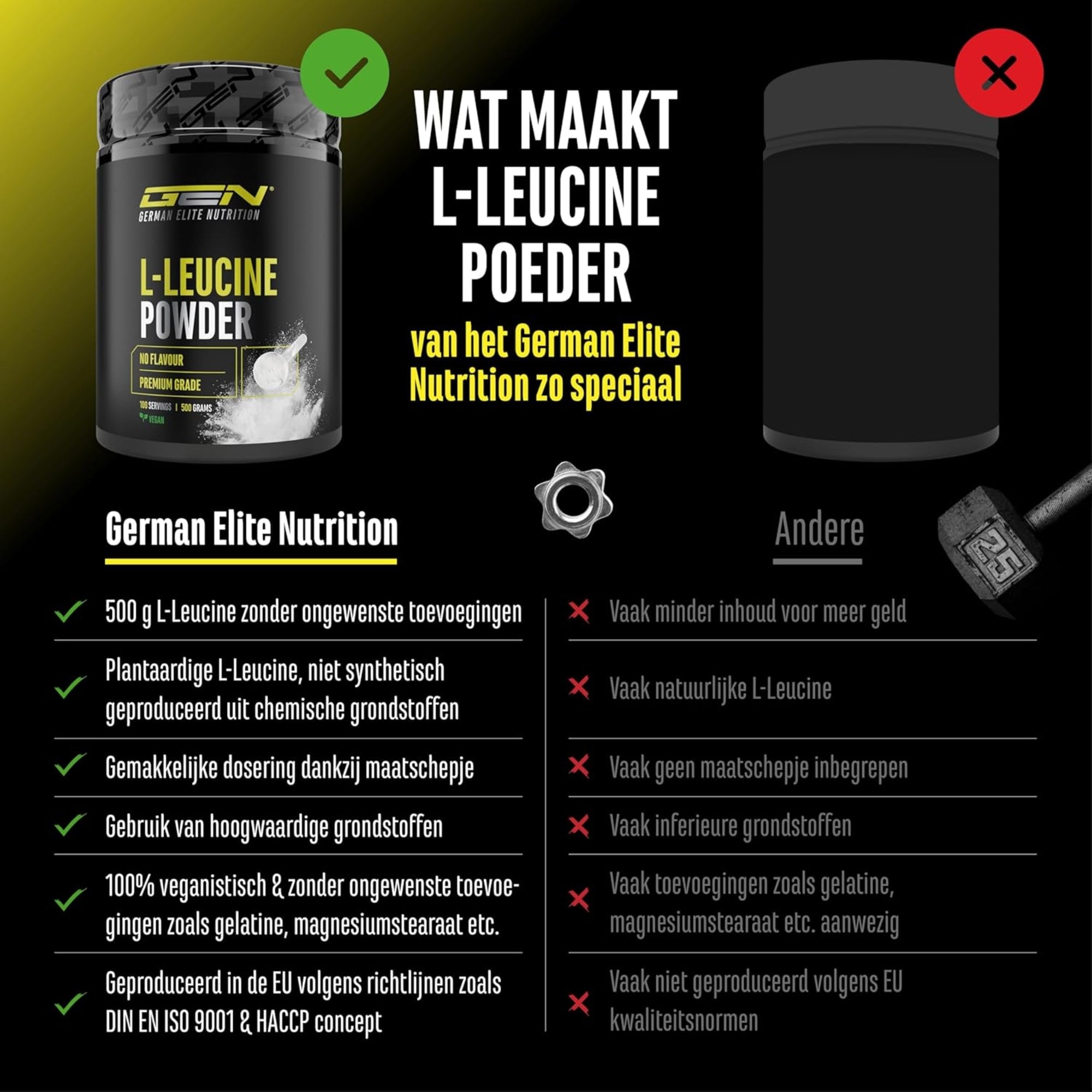 L-Leucine poeder 5000mg | 500g | German Elite Nutrition
