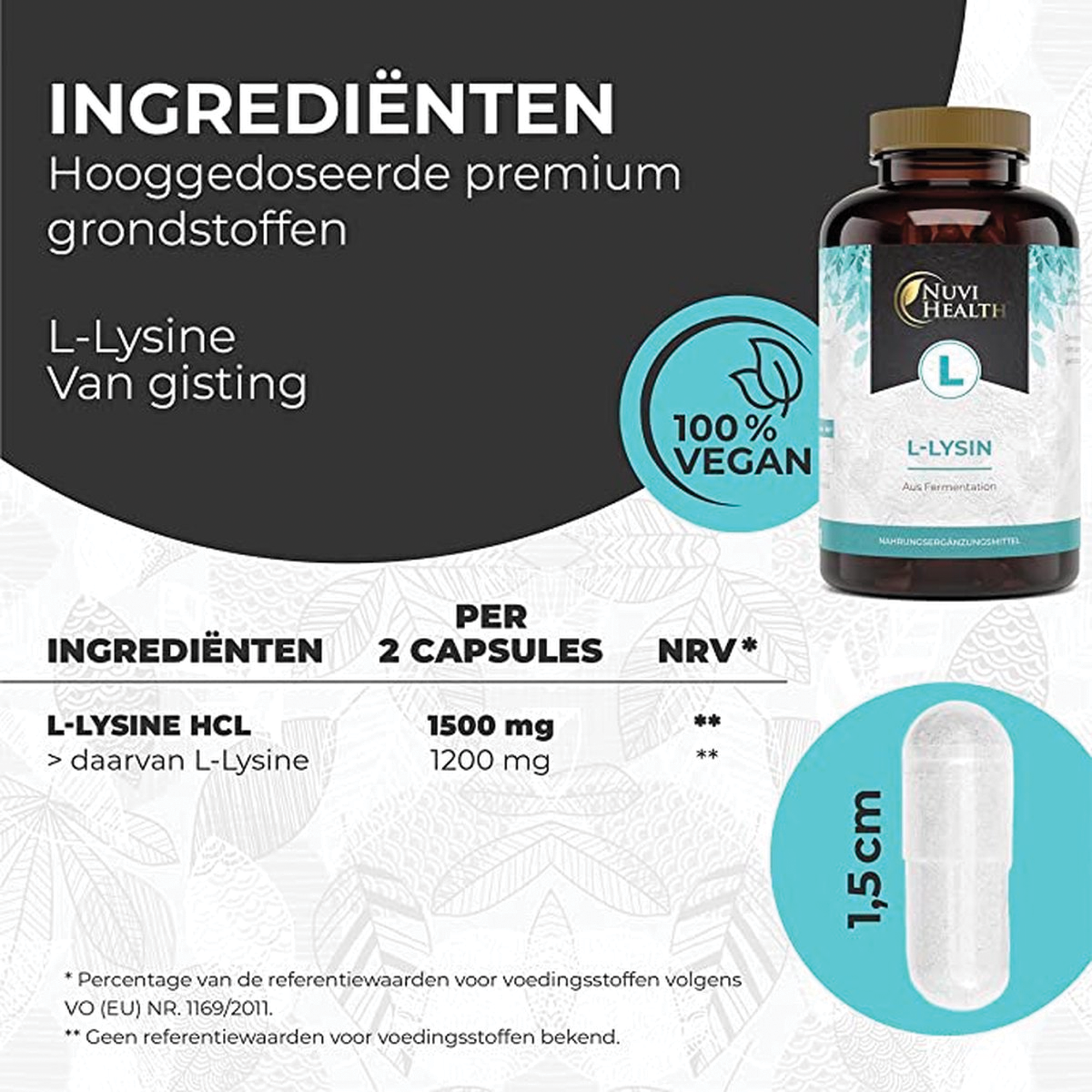 L-Lysine | 365 Capsules | 1500mg per dag dosering | Nuvi Health