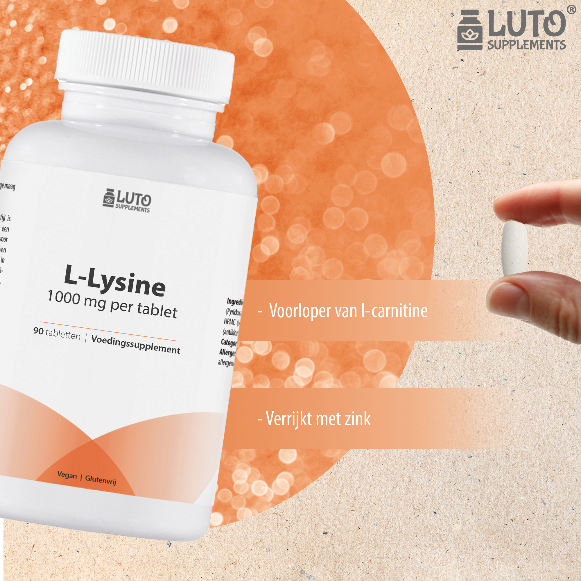 L-Lysine | 1000 mg per tablet | 90 tabletten | Zonder ongewenste toevoegingen | Hoog gedoseerd | Veganistisch | Luto Supplements