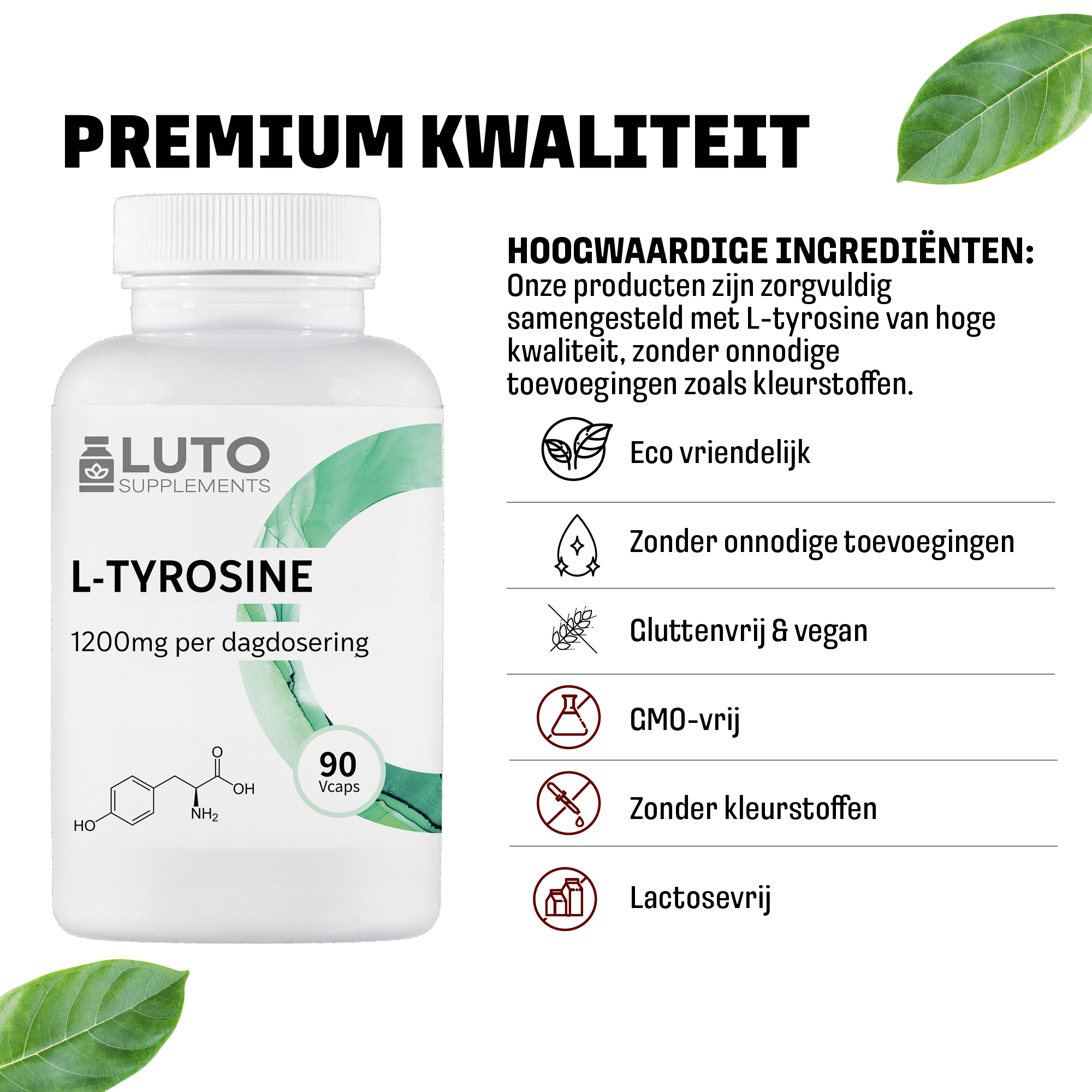 L-Tyrosine (L-Tyrosine + Biotine) 1200mg | 90 capsules | LUTO Supplements