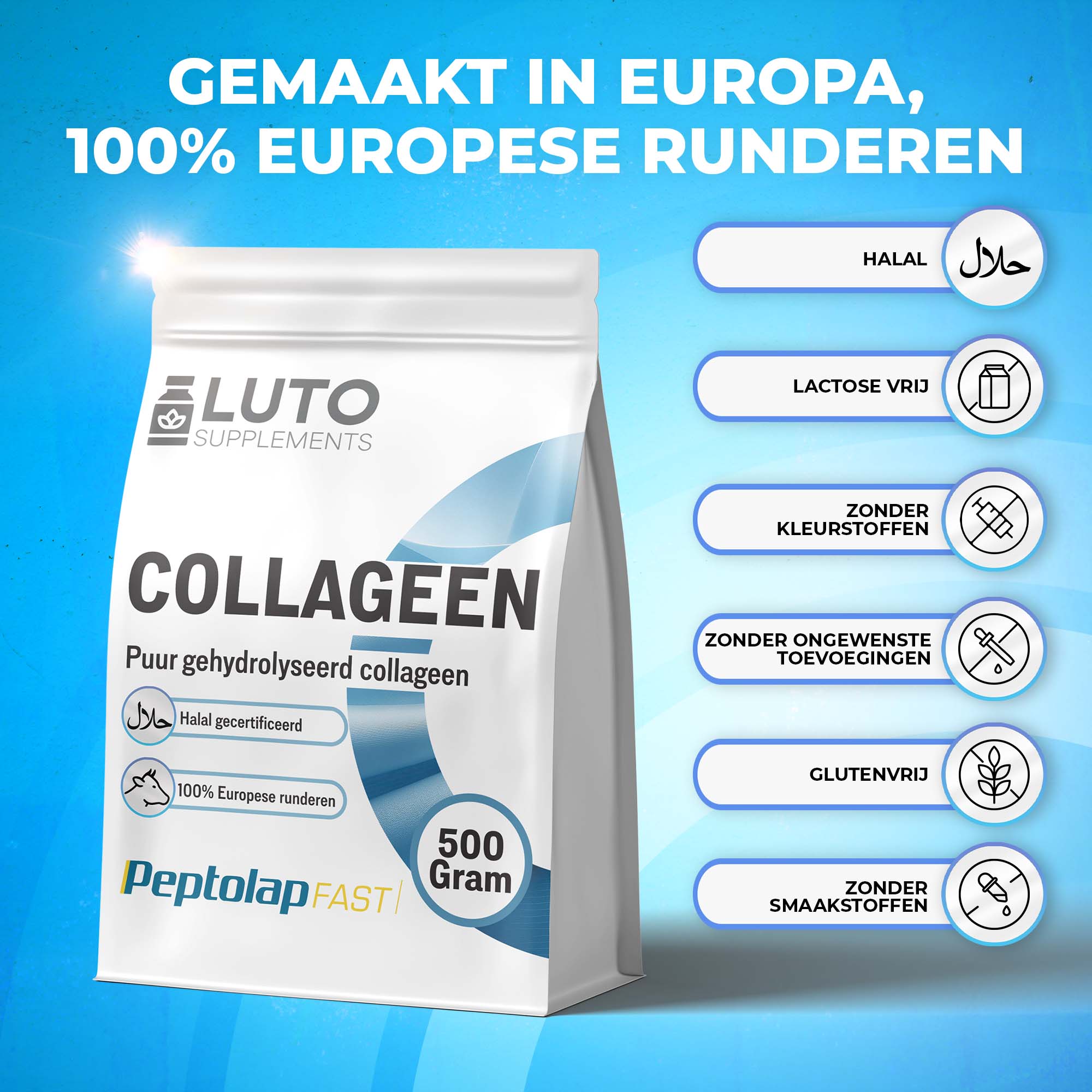 Peptolap Fast Gehydrolyseerd Collageenpoeder Type I & III | 500g | LUTO Supplements