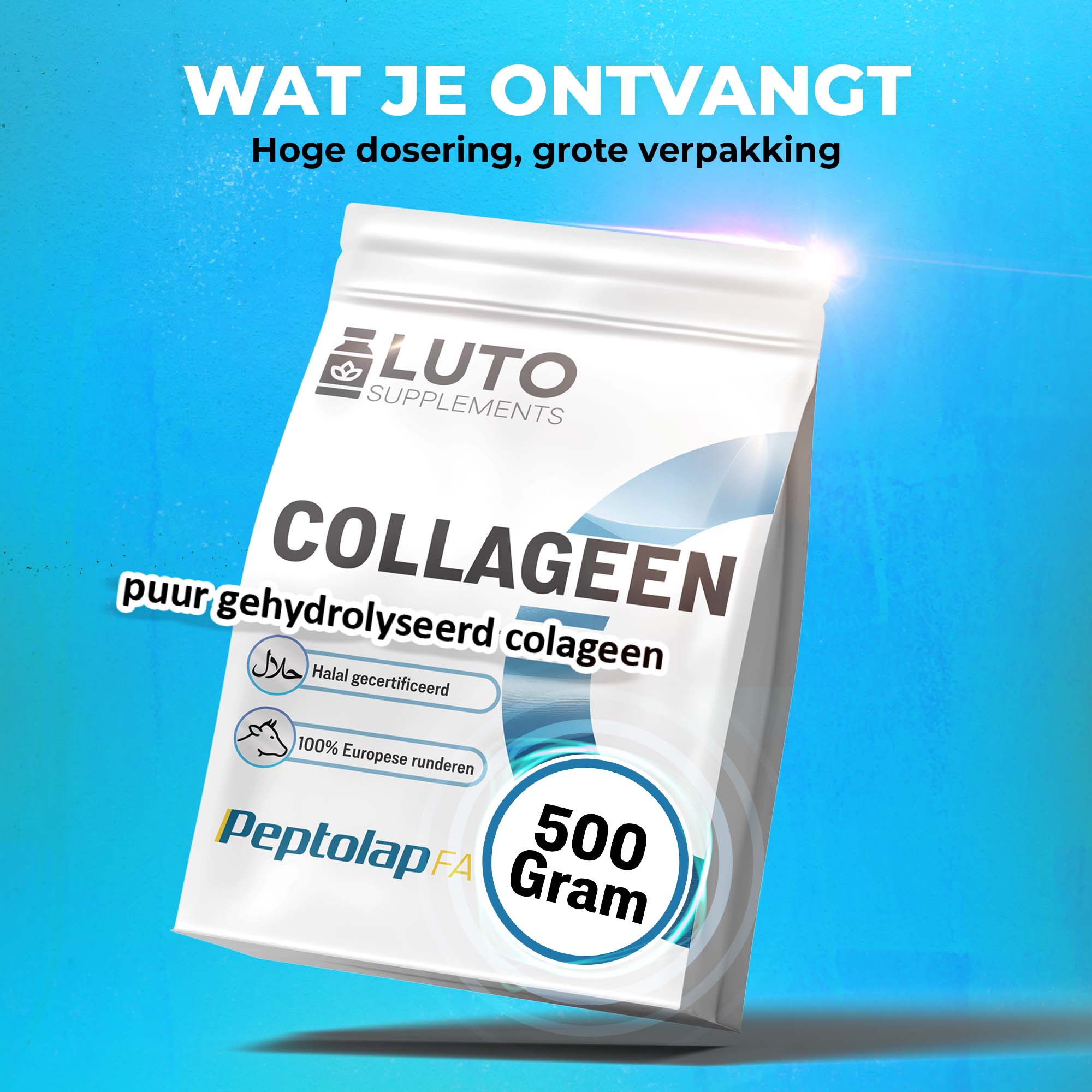 Peptolap Fast Gehydrolyseerd Collageenpoeder Type I & III | 500g | LUTO Supplements
