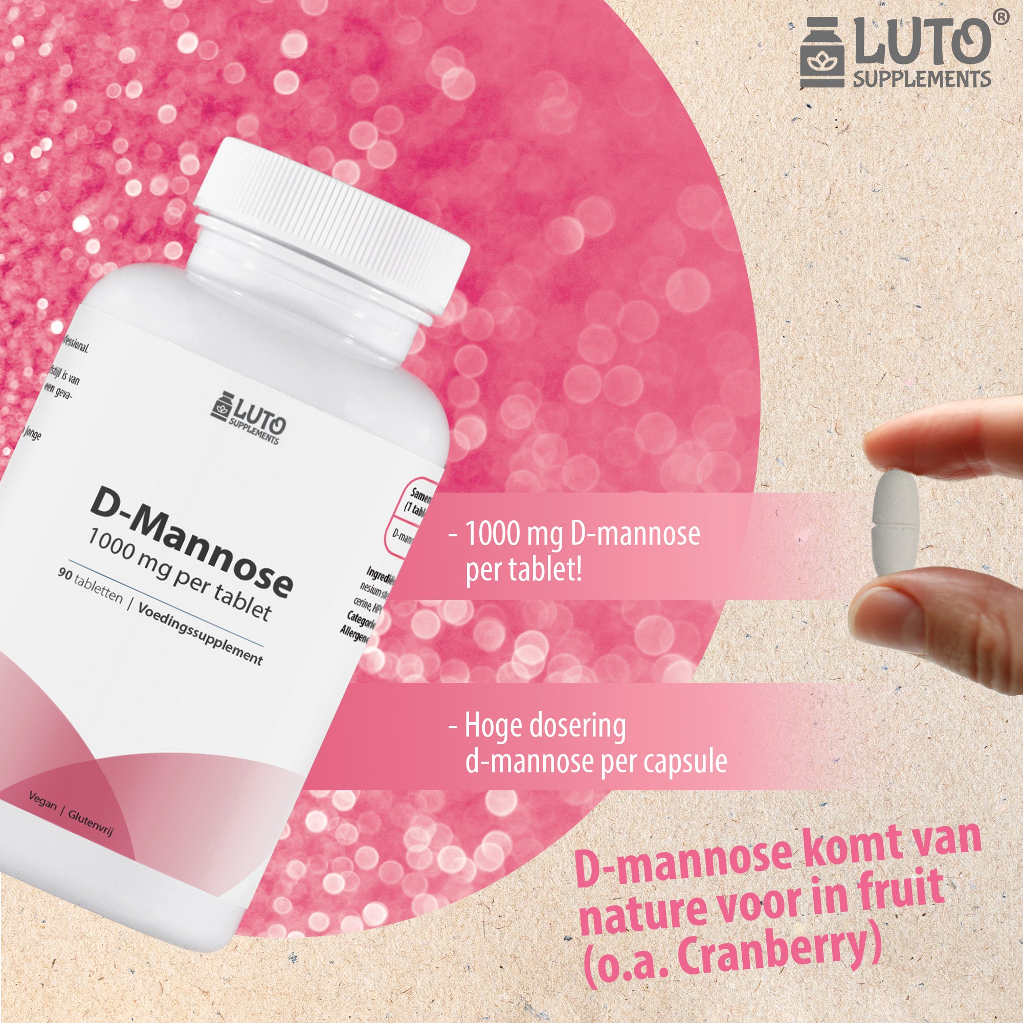 D-mannose tabletten | Hoog gedoseerd | 1000 mg per tablet | 90 porties per verpakking | Luto Supplements