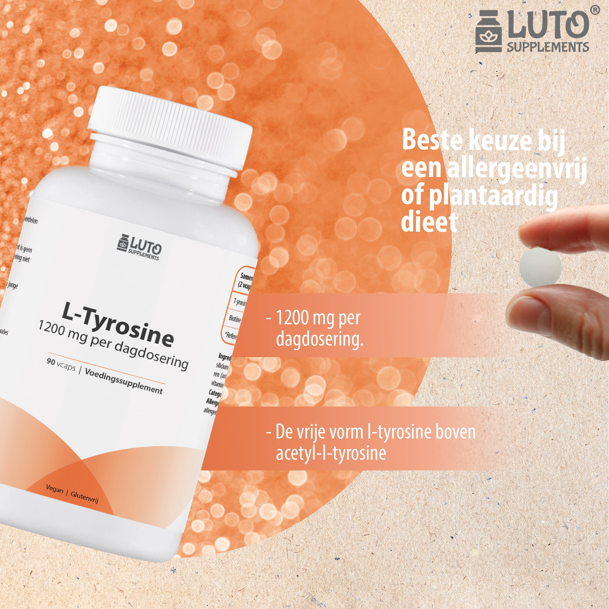 L-tyrosine hoog gedoseerd.