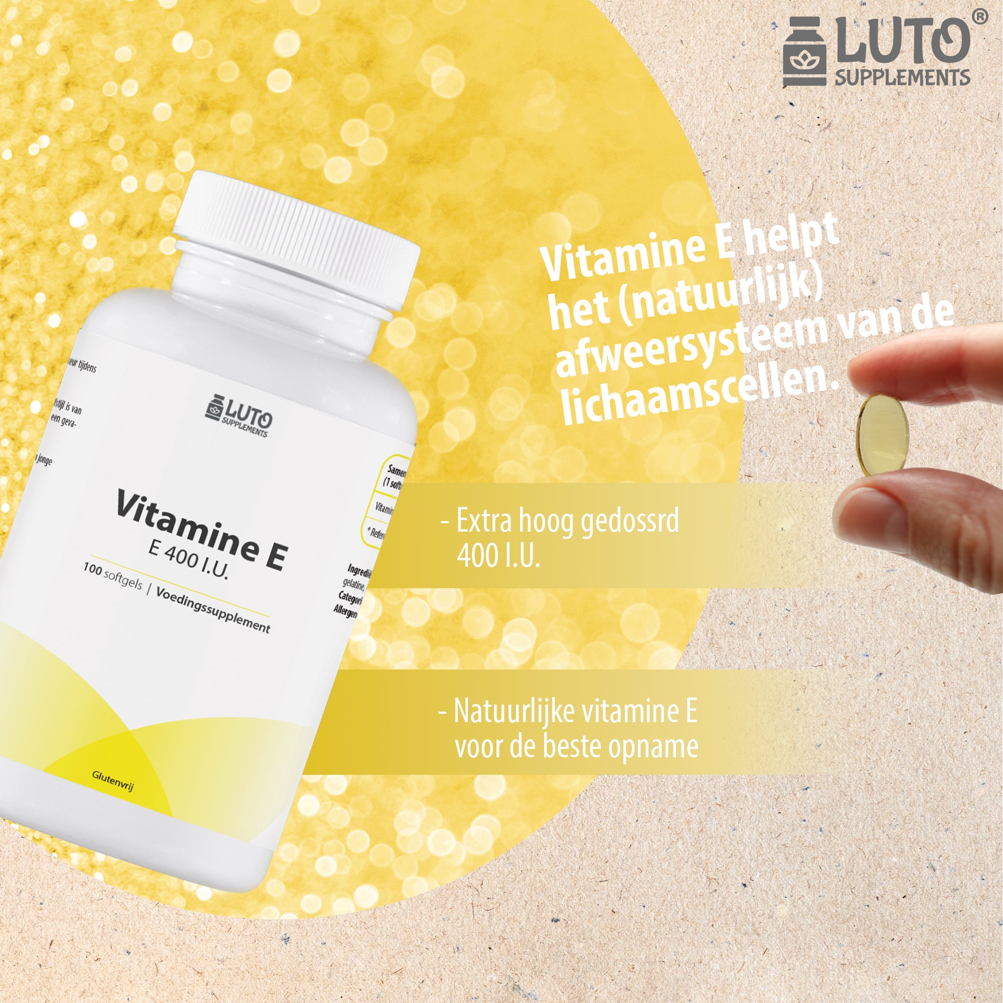 Vitamin E 400 I.U. | Natuurlijke vitamine E | hoog gedoseerd | 100 softgels | Luto Supplements