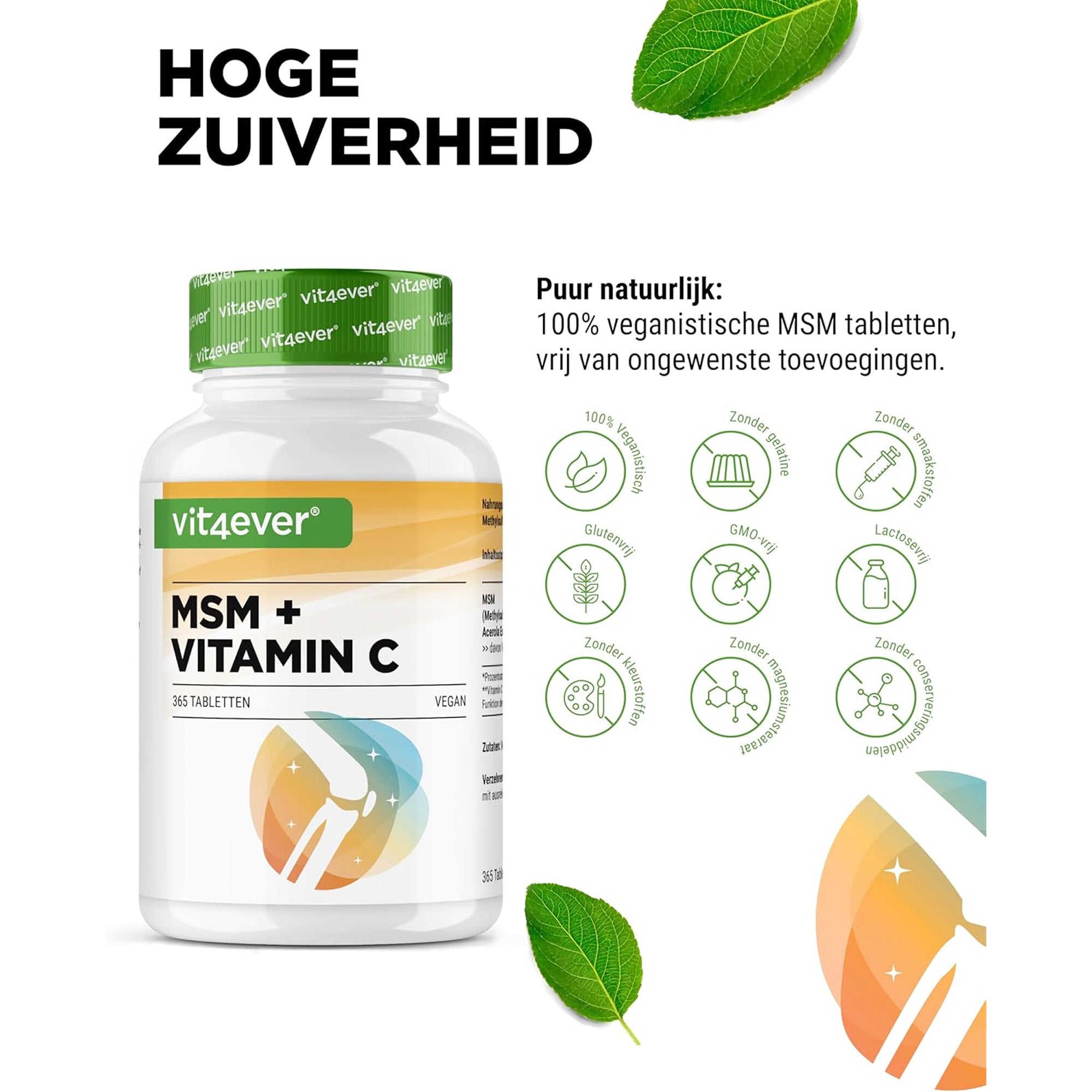 MSM + Vitamine C (Methylsulfonylmethaan + Acerola extract) 2000mg | 365 tabletten | Vit4ever