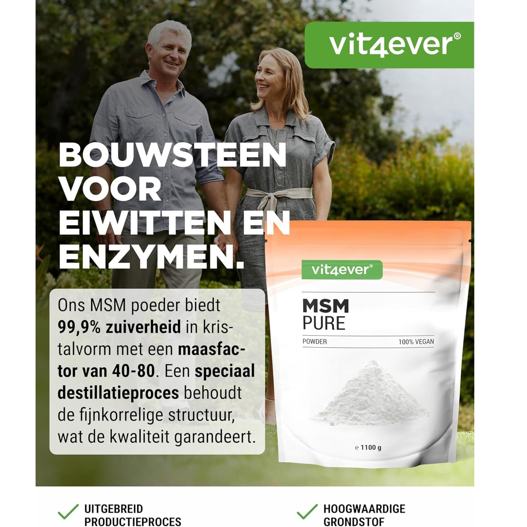 MSM-poeder | Methylsulfonylmethaam | 1,1 kg | 99,9% zuiver | Vit4ever