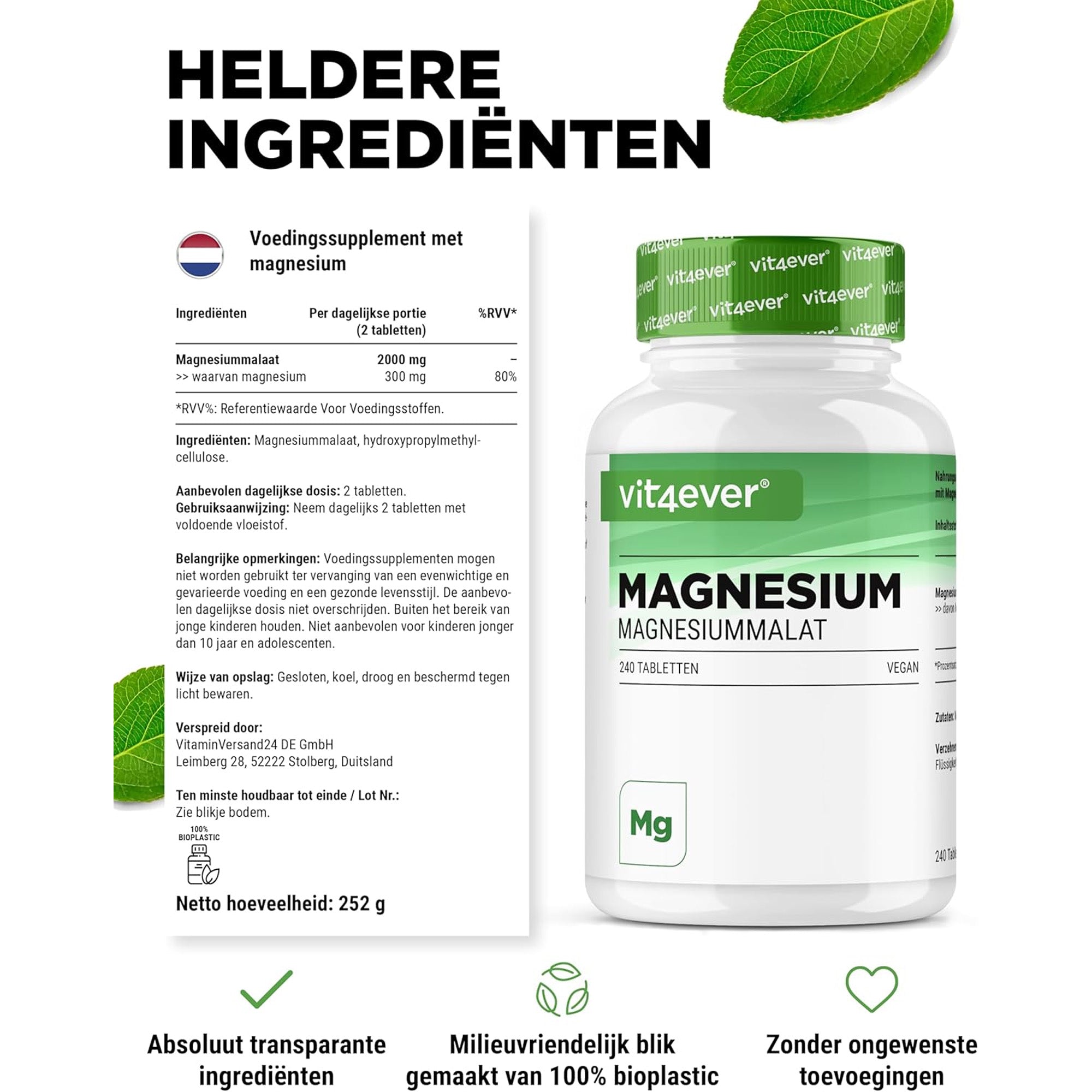Magnesiummalaat | 240 Tabletten | Vit4ever