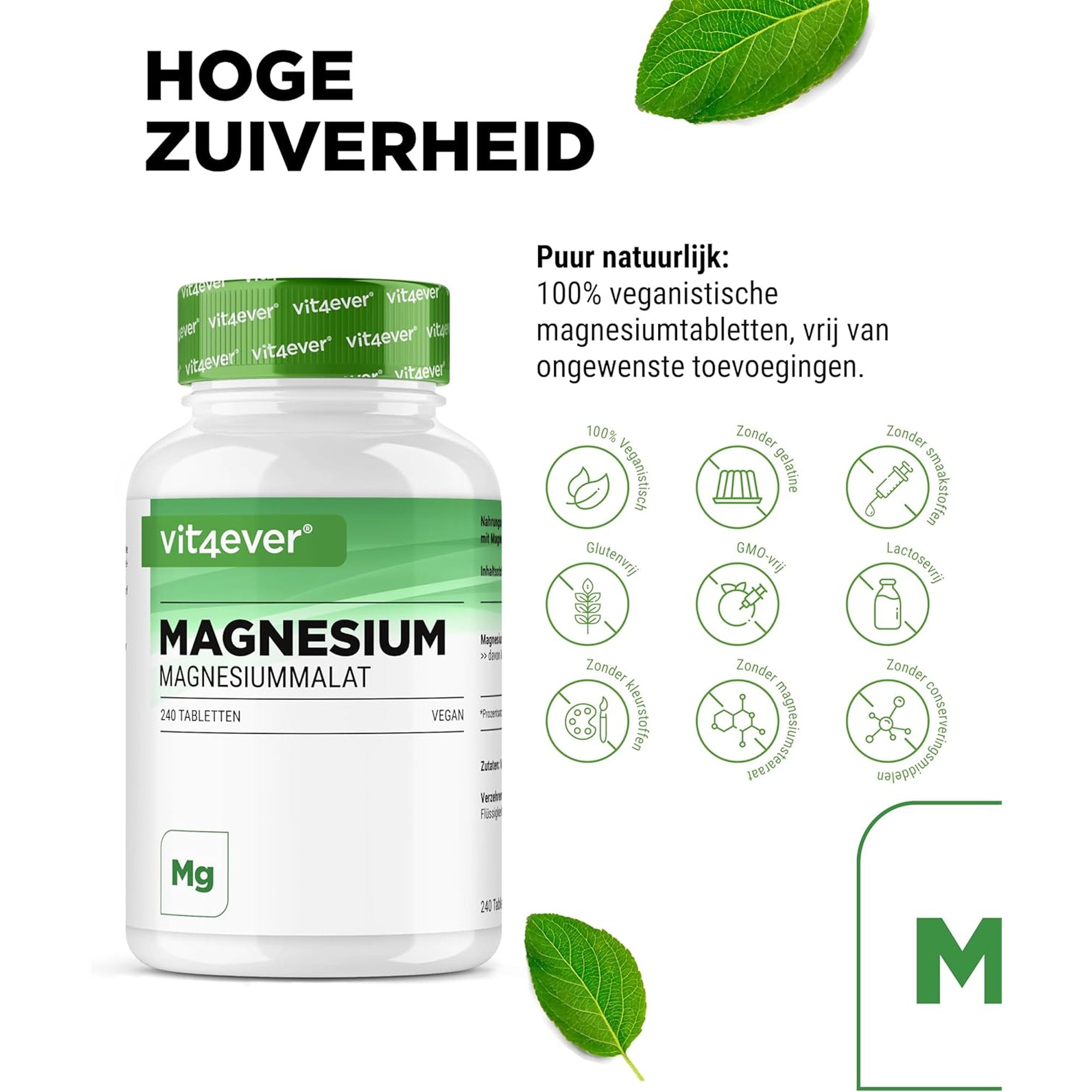Magnesiummalaat | 240 Tabletten | Vit4ever