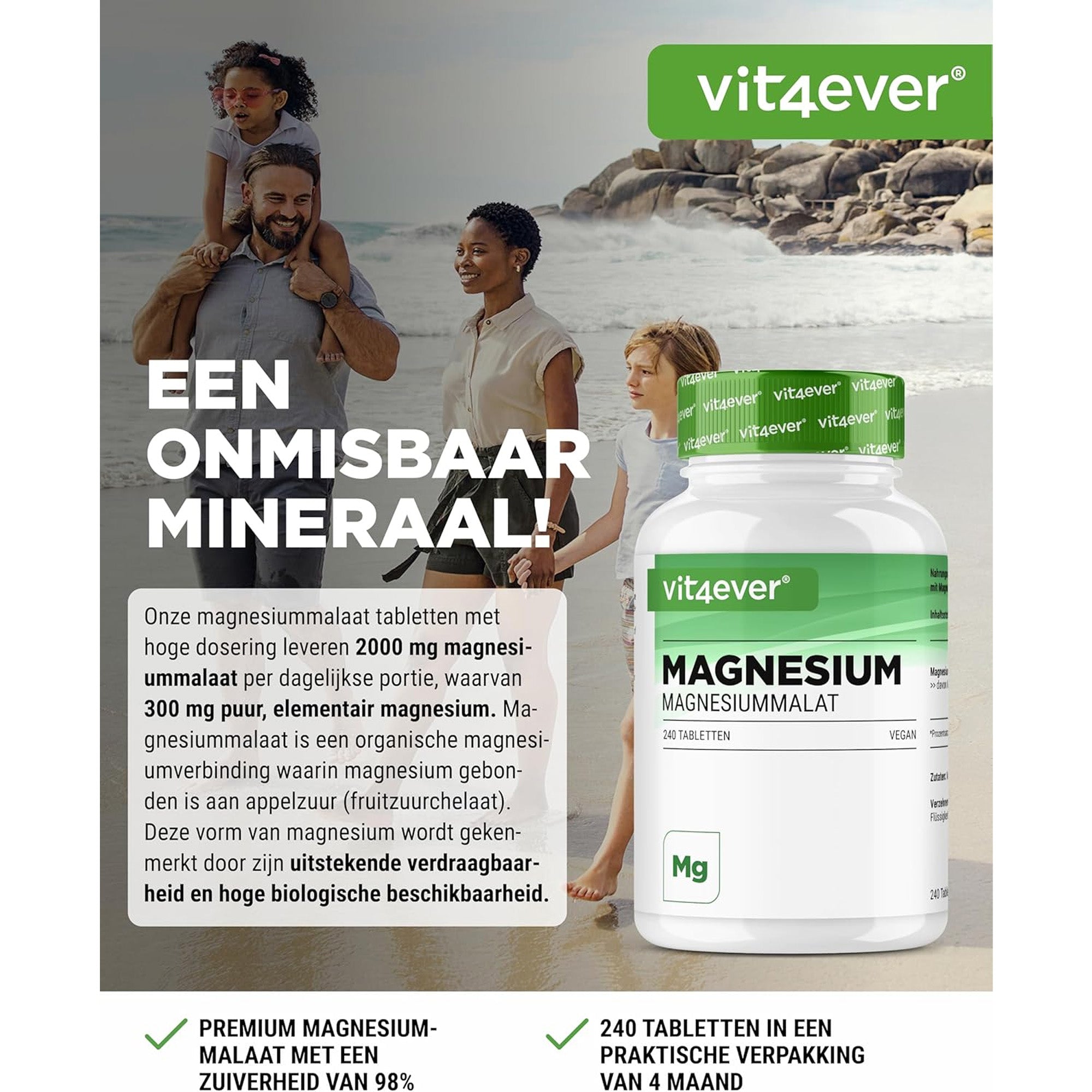 Magnesiummalaat | 240 Tabletten | Vit4ever