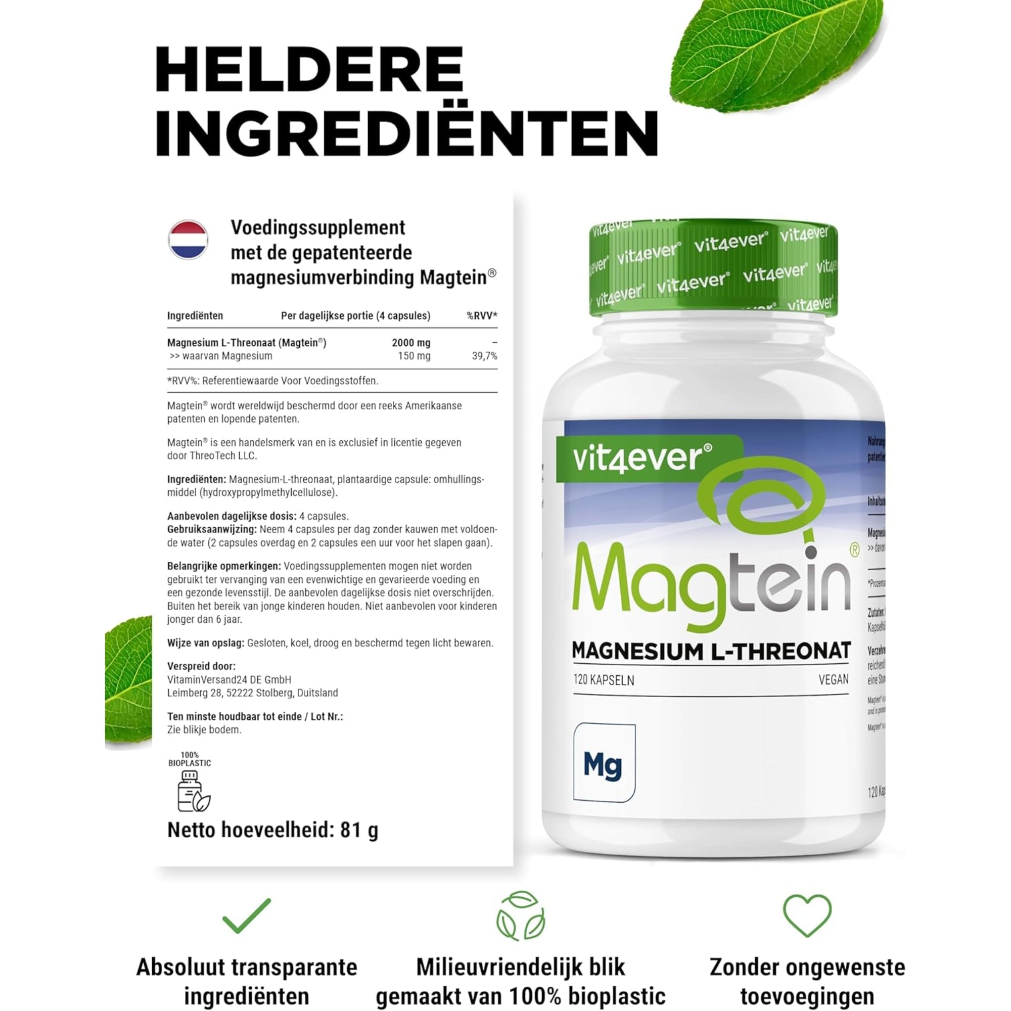 Magtein® Magnesium L-Threonaat | 120 capsules | Vit4ever