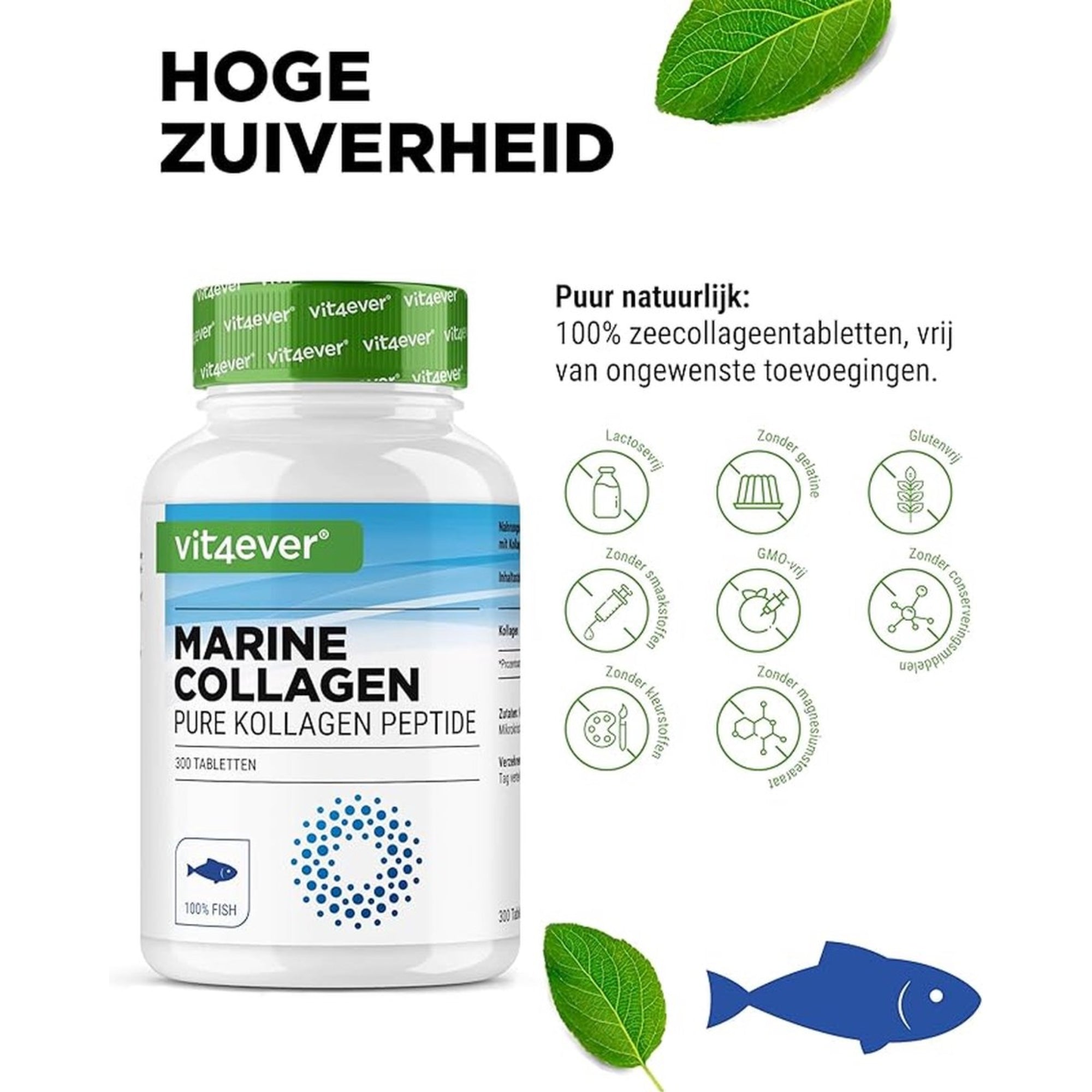 Marine Collageen 3000mg (Vis collageen) | 300 Tabletten | Vit4ever