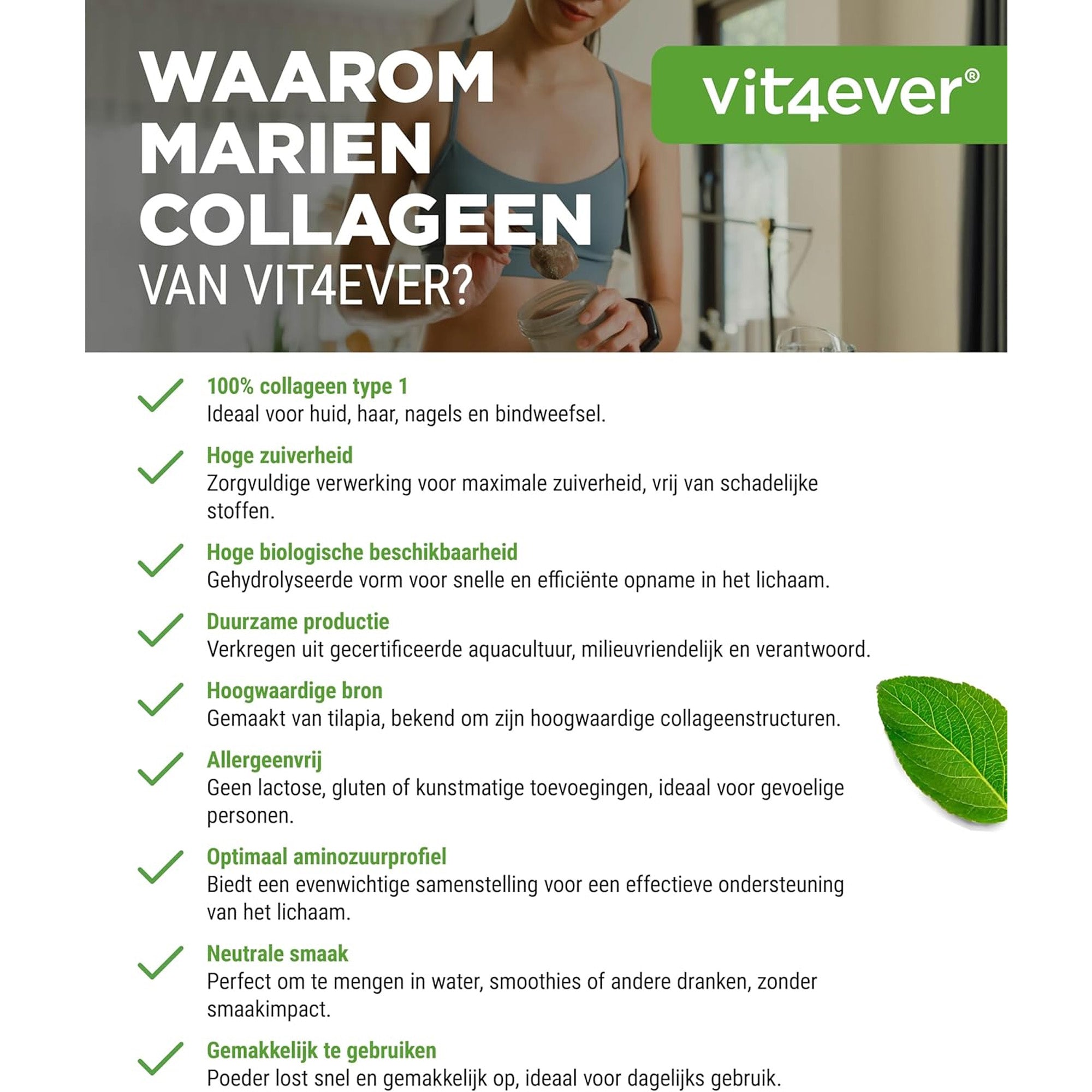 Marine Collageen Poeder (Hydrolyse Vis Collageen Peptiden) | 31 porties | Vit4ever