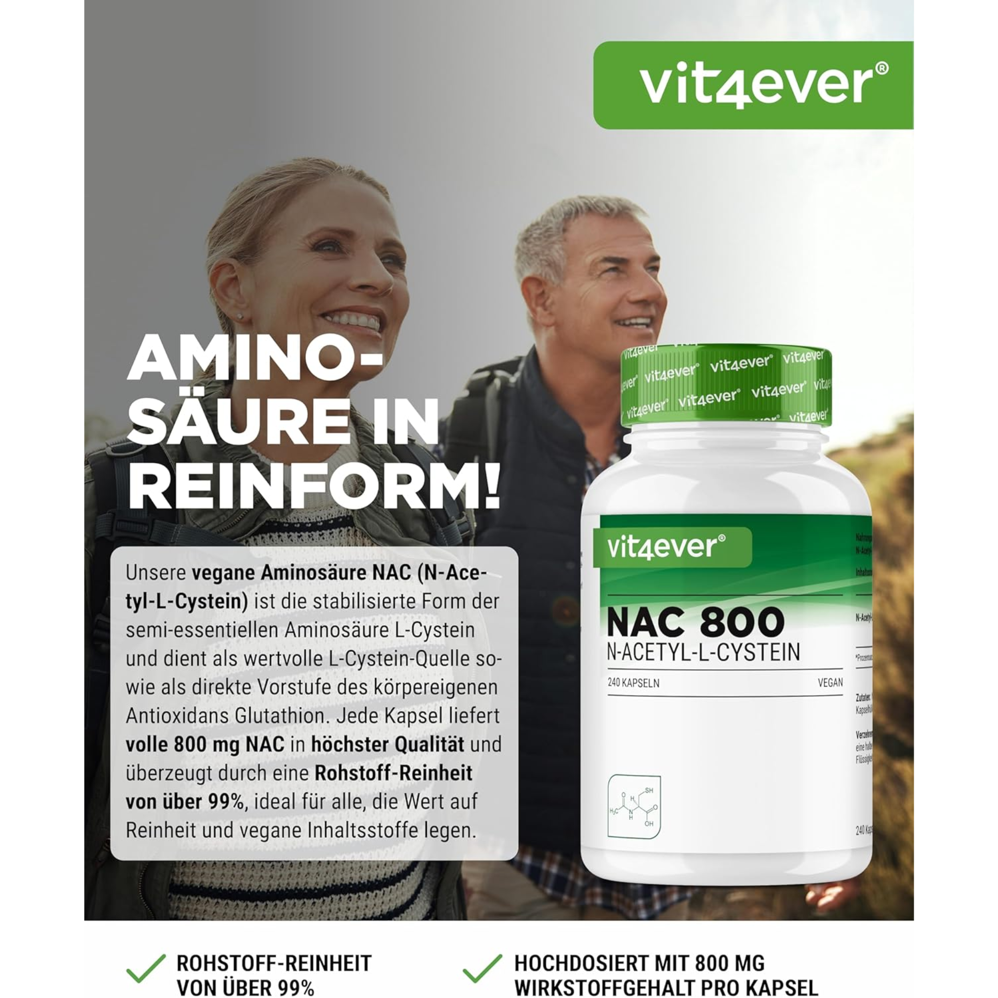 NAC | N-acetyl L-cysteine 800 mg | 240 capsules | Vit4ever