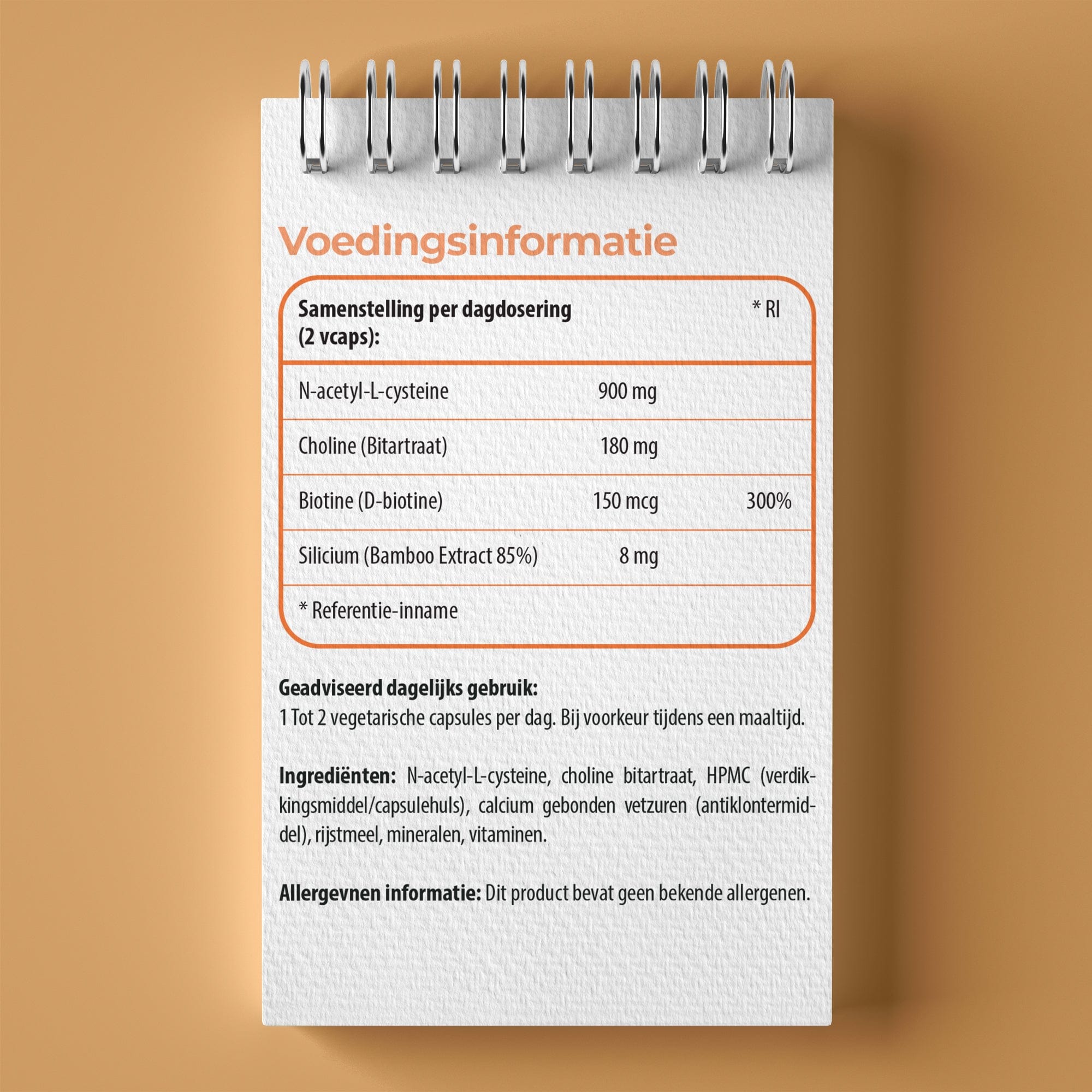 NAC | 900mg N-Acetyl-L-Cysteine | 60 Vegetarische capsules | met Biotine, Choline & Silicium | Luto Supplements